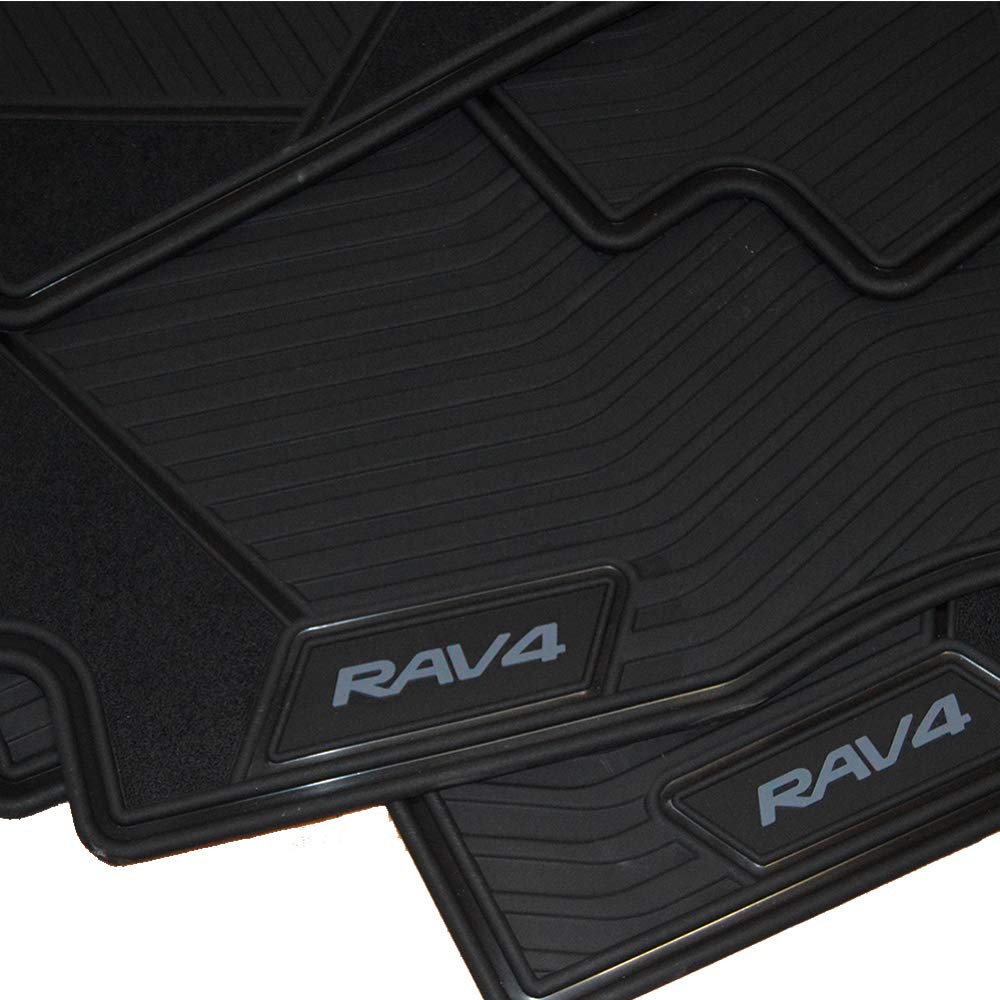 Premium All-Weather Floor Mats for Toyota RAV4 (2019-2024) - Durable, Non-Slip, Custom Fit Car Floor Liners - Perfect for Daily Commute, Road Trips & Outdoor Adventures - Black with Grey Lettering
