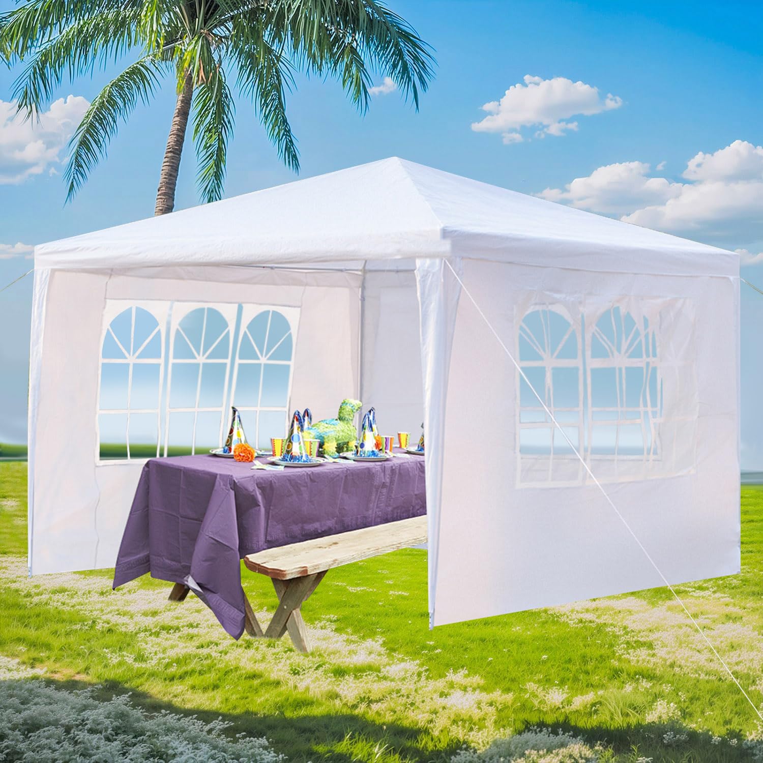 10'x10' Waterproof Outdoor Gazebo Canopy Tent with Removable Side Walls & Spiral Tubes - Perfect for Weddings, Parties, Camping, Market Stalls & Commercial Events