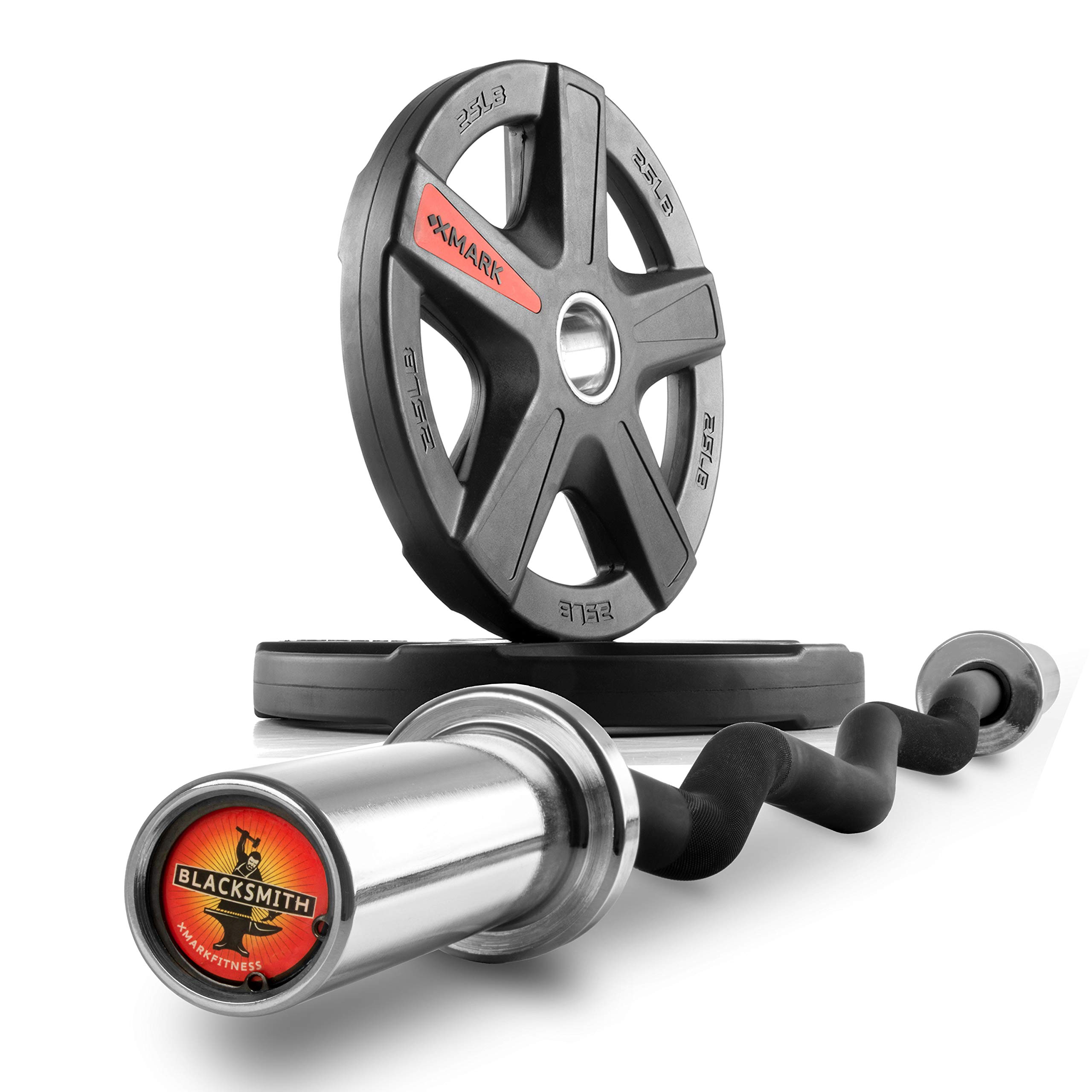 XMARK Olympic Weight Set - Premium Rubber-Coated Texas Star Weight Plates with BLACKSMITH Barbell Bar for Strength Training | Home Gym Equipment for Weightlifting, CrossFit & Powerlifting