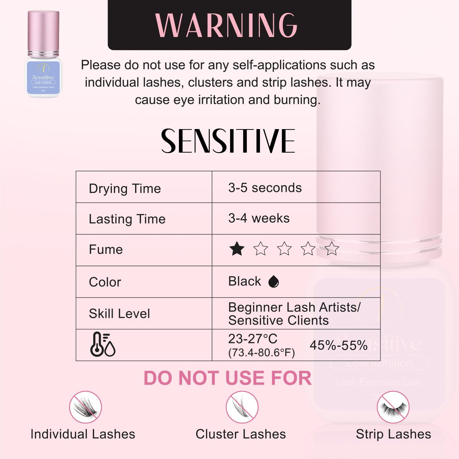 ALLOVE Professional Eyelash Extension Glue - Fast Drying 3-5 Seconds, Low Fume Formula, 3-4 Week Retention, Waterproof Lash Adhesive (5ml) for Sensitive Eyes - Perfect for Salon Use & Home Lash Extensions