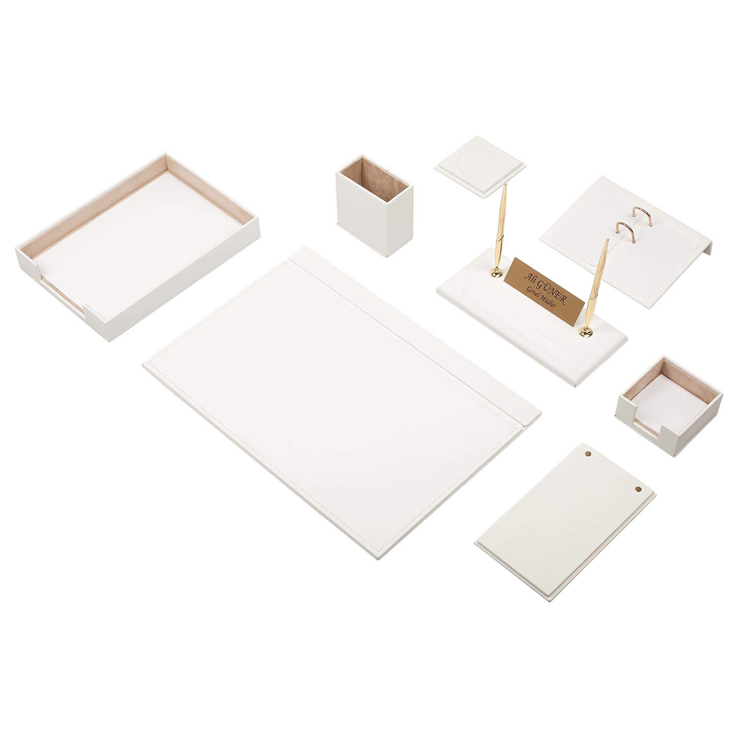 Premium Leather Desk Organizer Set - 10-Piece Bonded Leather Document Tray & Office Accessories for Desk Organization - Elegant White Desk Supplies for Home & Office Workspace - Perfect for Files, Stationery & Office Decor