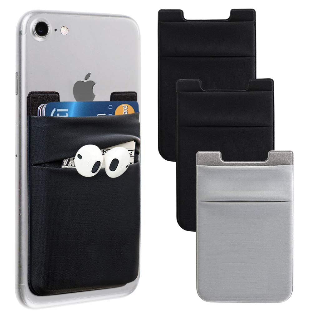 Stretchy Lycra Phone Card Holder - 3M Adhesive Sticker Wallet for iPhone, Samsung & Android - Holds Credit Cards, ID & Cash (3-Pack) - Perfect for Gym, Travel & Everyday Use