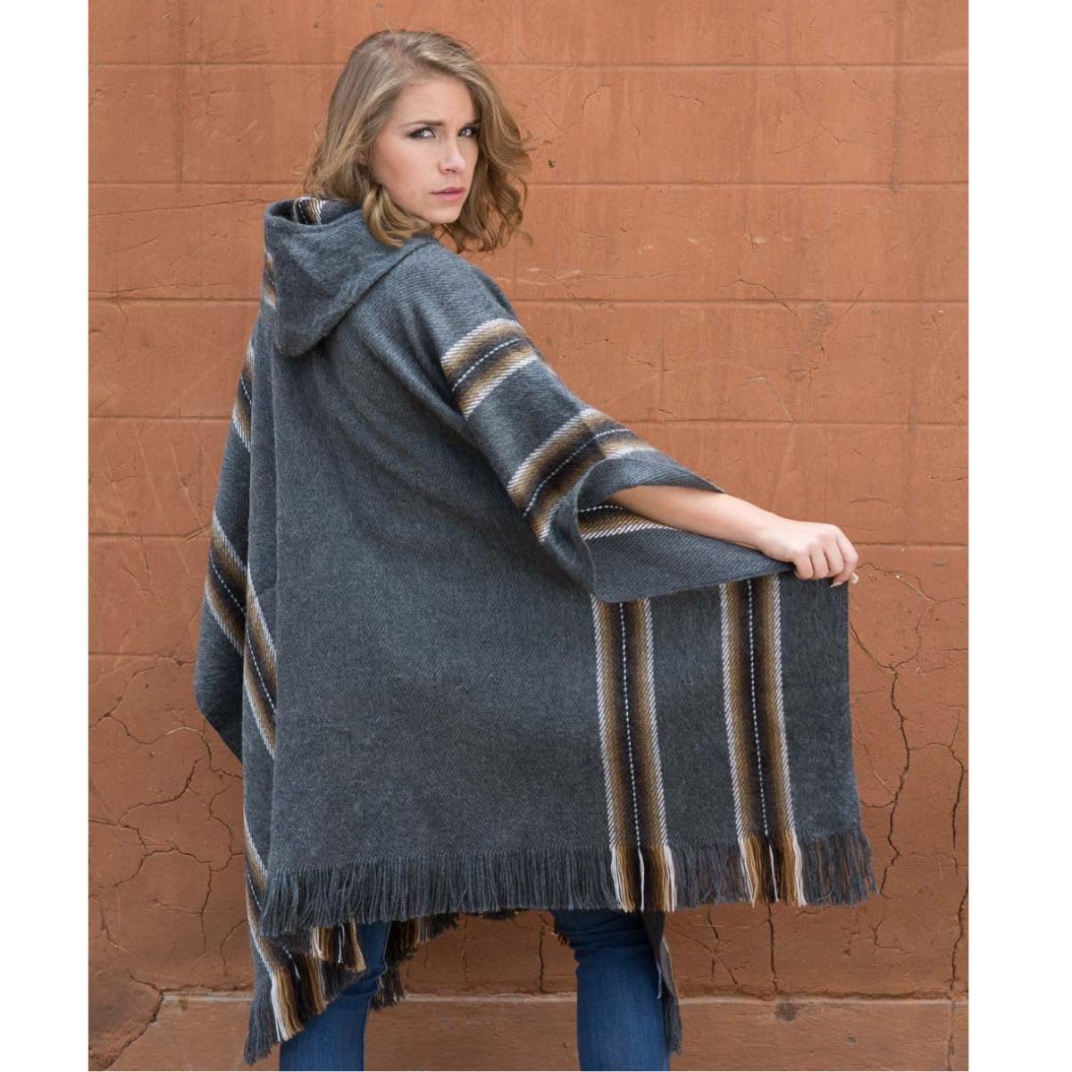 Genuine Alpaca Poncho for Women - Soft Knitted Wrap Cape Shawl - Dark Gray One Size - Perfect for Fall Winter Fashion, Travel & Outdoor Activities