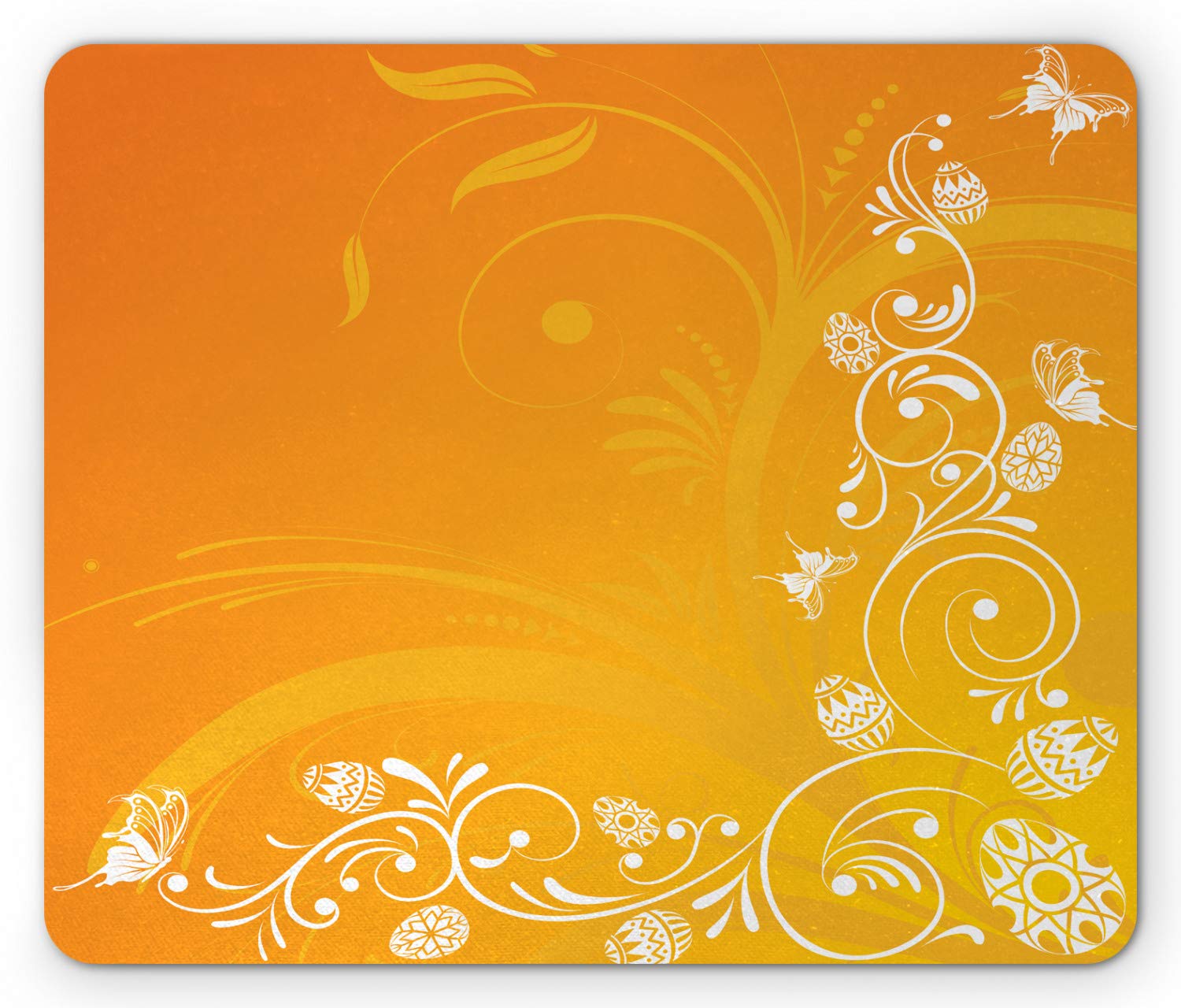 Ambesonne Orange Mouse Pad - Easter Themed Abstract Design with Floral Eggs & Butterflies, Non-Slip Rubber Base, Standard Size (Orange/Yellow/White) - Perfect for Office, Gaming & Home Computer Use