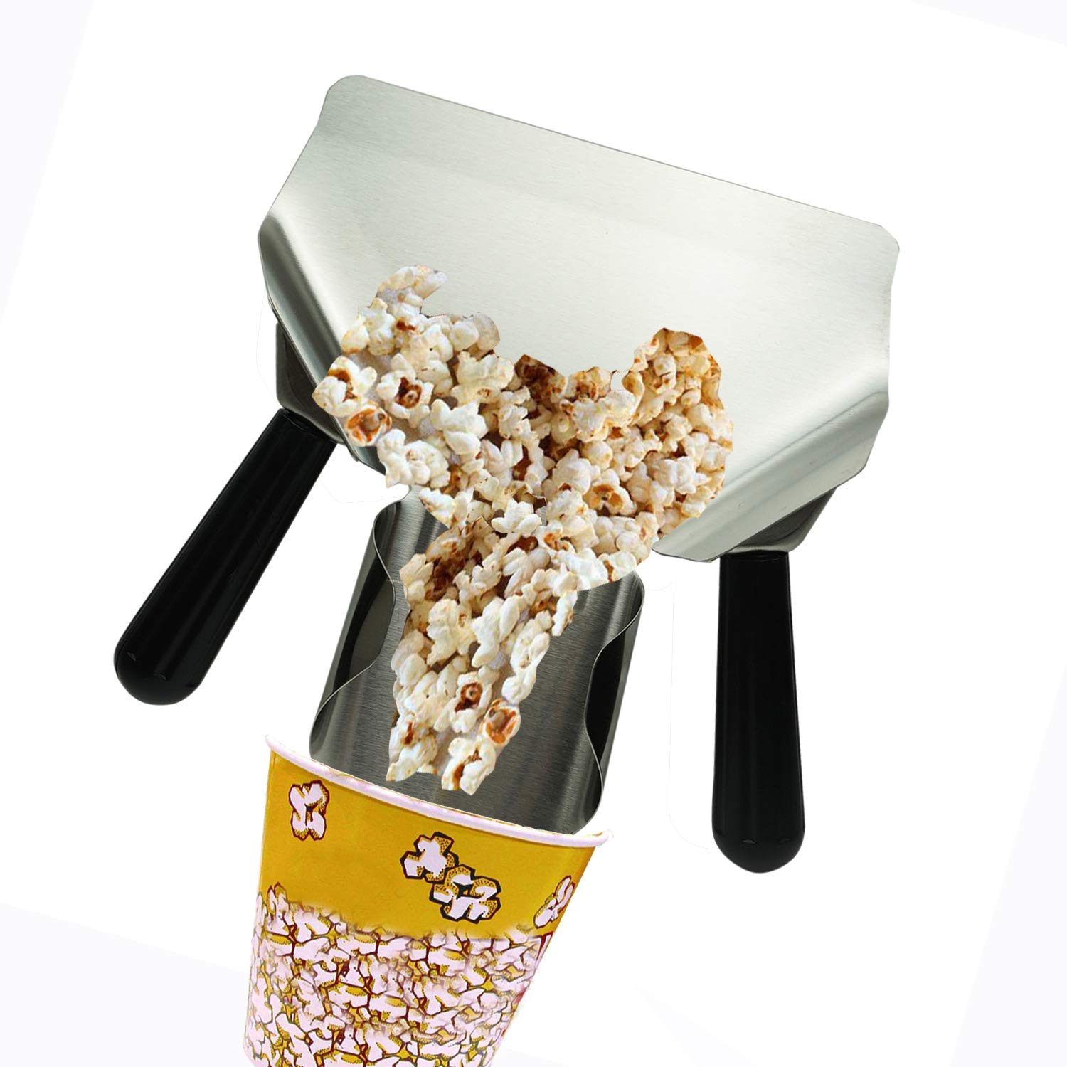 Premium Stainless Steel French Fry Bagger & Commercial Popcorn Scoop - Heavy Duty Potato Chip Serving Scooper with Removable Dual Handle (Left & Right) - Perfect for Snacks, Ice Cream, Candy, Desserts & Bulk Dry Goods - Ideal for Movie Theaters, Concession Stands & Food Service Businesses