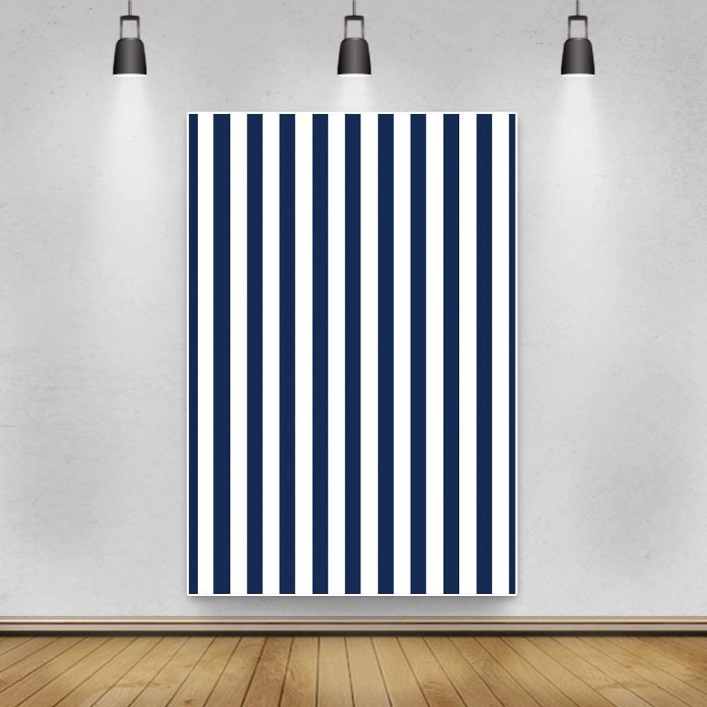 Laeacco 5x7ft Navy Blue & White Stripes Vinyl Photography Backdrop - Abstract Design for Baby Shower, Kids Birthday Party, Home Decor, Portrait Studio & Room Decoration (Ideal for Photo Booths, Social Media Content & Professional Photography)