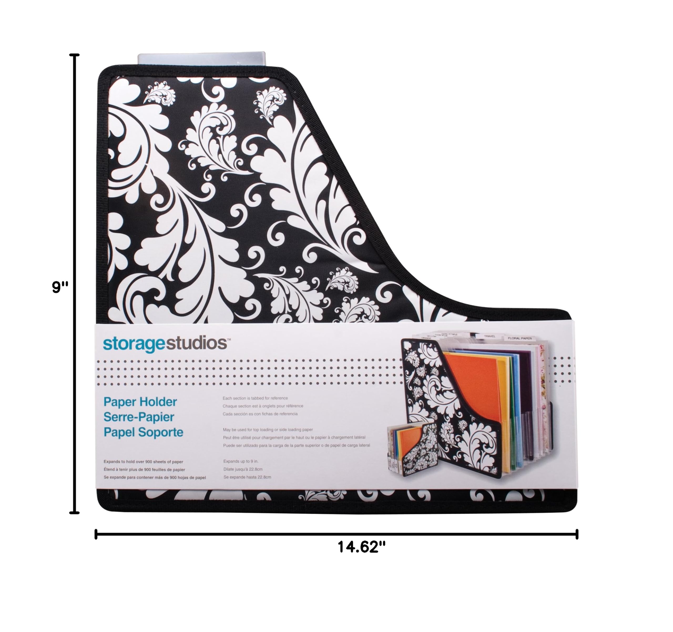 Storage Studios Expandable Paper Organizer - 10 Sections, 14.625 x 9 x 14.25 Inches, Black & White (CH92650) - Perfect for Office, Home, or School Document Storage and Organization