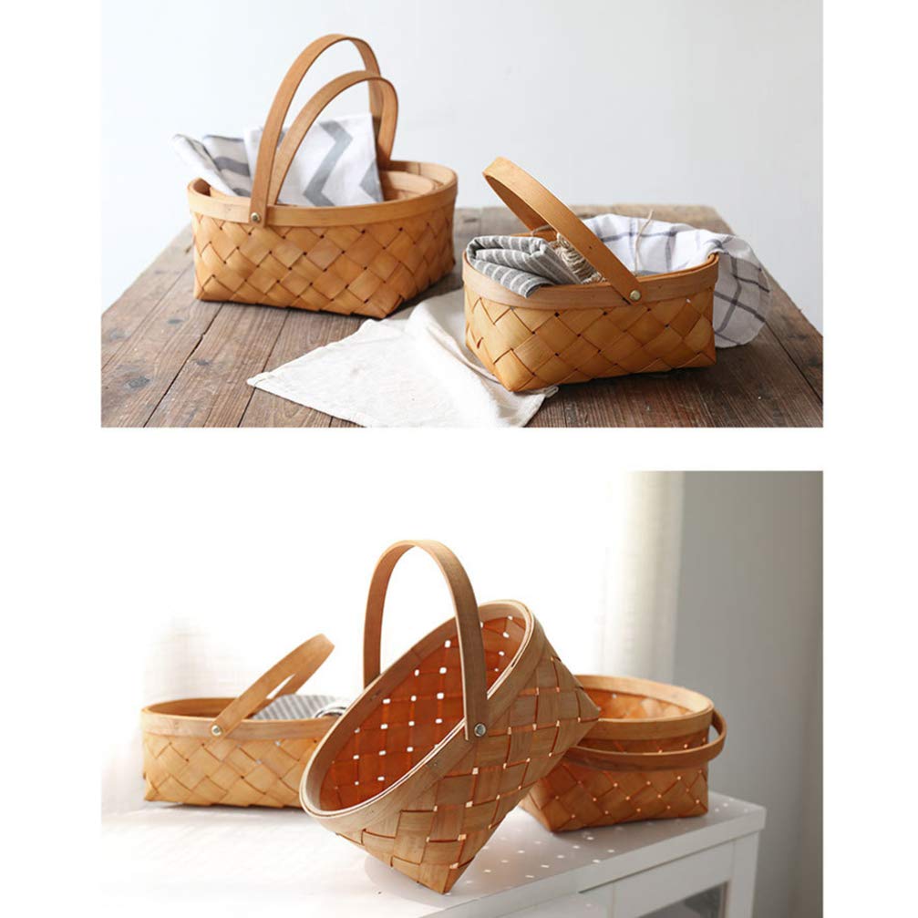 Handmade Rattan Storage Basket with Handle - Portable Woven Seaweed Basket for Home Organization, Bathroom, Nursery & Office Decor - Small Size
