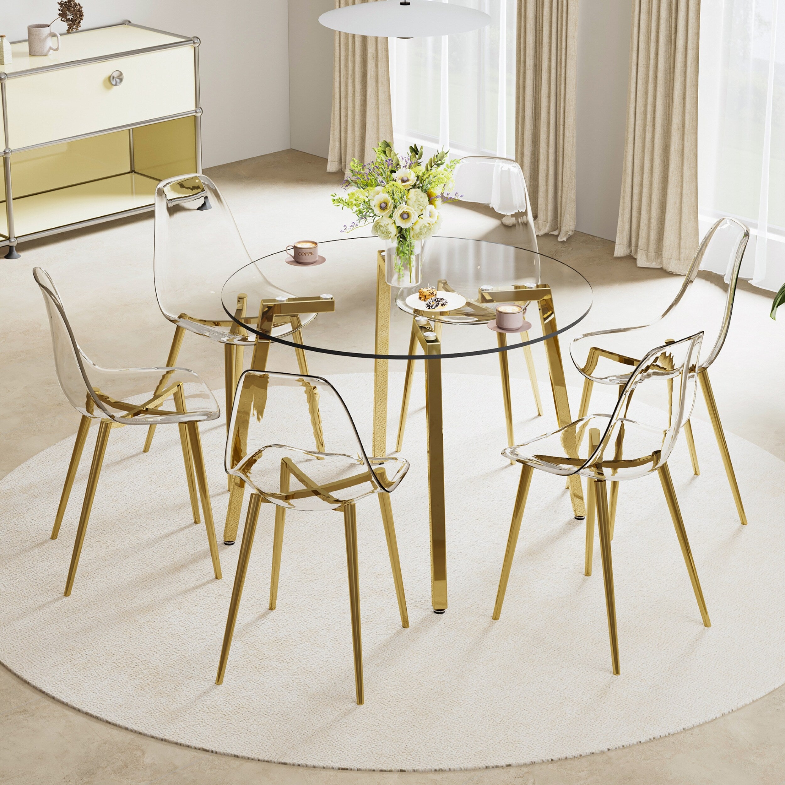 42.01 Inch Round Kitchen Dining Table for 4 - MDF Top with Wood Veneer & Rubberwood Legs - Perfect for Small Spaces, Breakfast Nook, and Cozy Family Meals