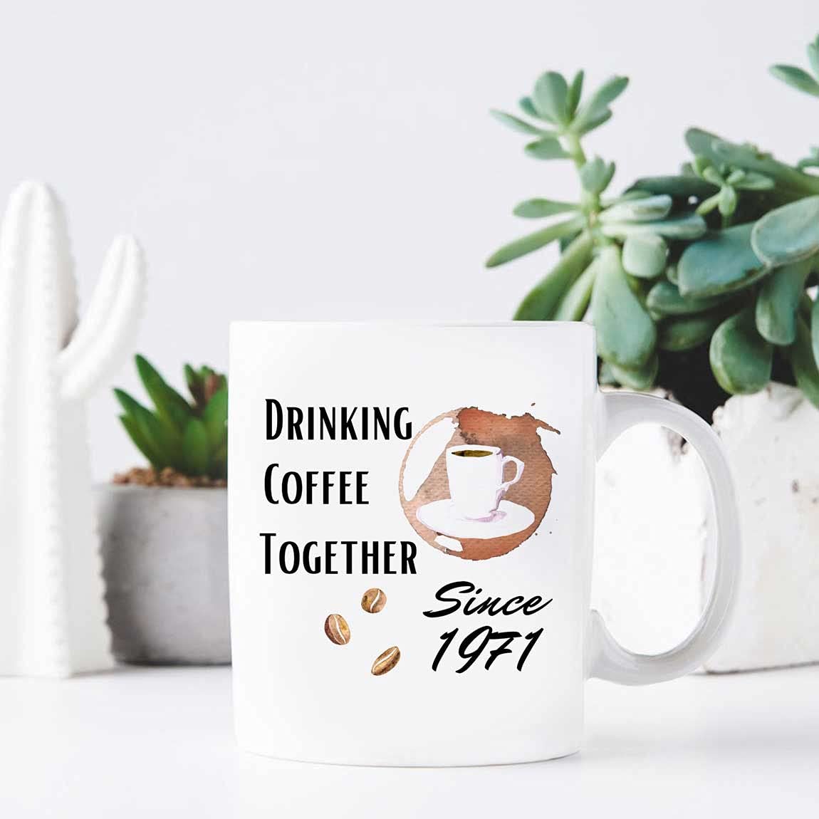 Personalized 50th Anniversary Coffee Mug - 'Drinking Coffee Together Since 1971' Ceramic Cup - 11oz & 15oz Options - Romantic Couple Gift for Him - Perfect for Anniversaries, Valentine's Day & Special Occasions