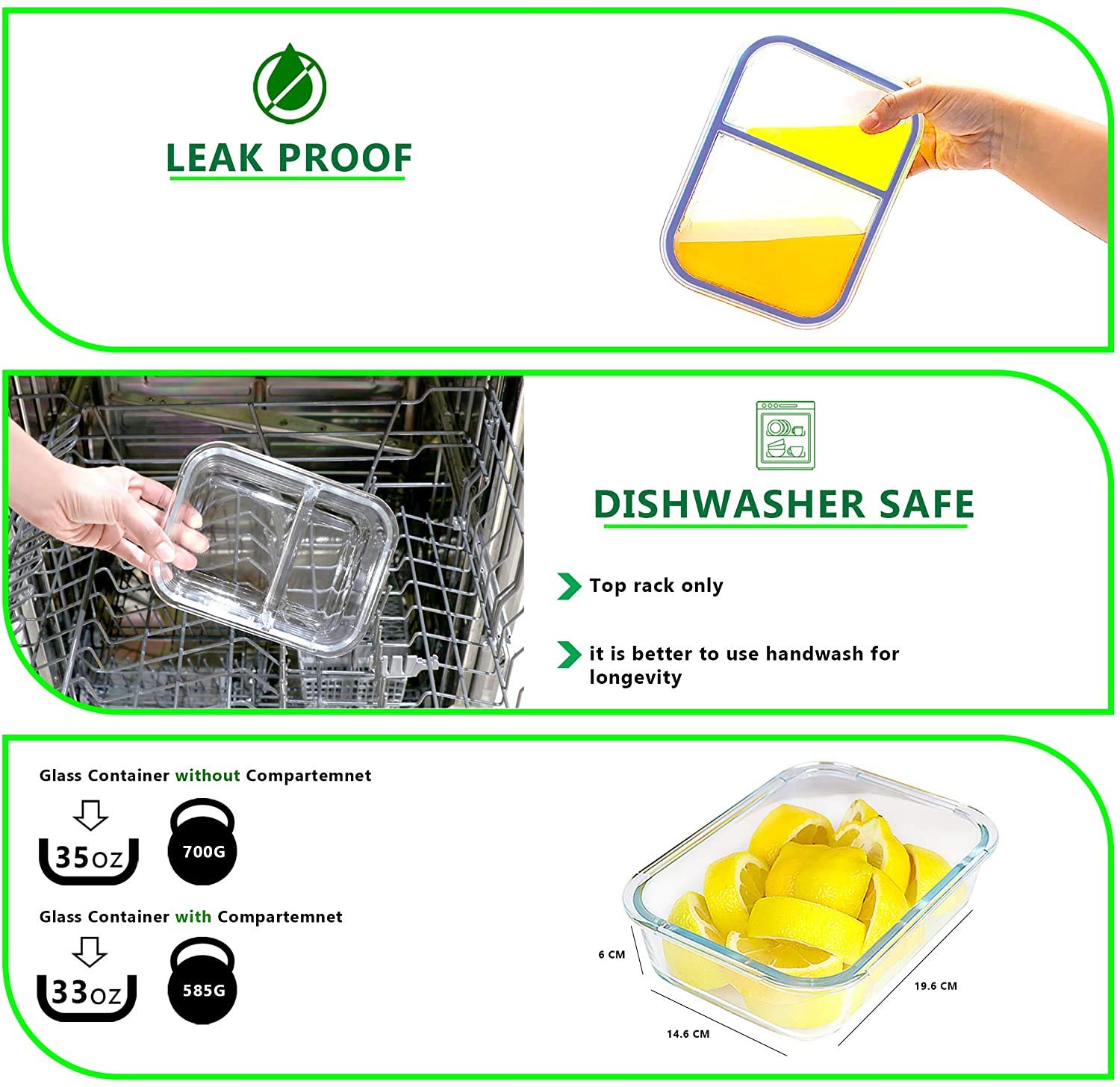 Eco-Friendly Glass Food Storage Containers Set of 4 - Airtight, Leakproof BPA-Free Lids (2 Bento Boxes + 2 Rectangular Containers) | Perfect for Meal Prep, Leftovers & Office Lunch