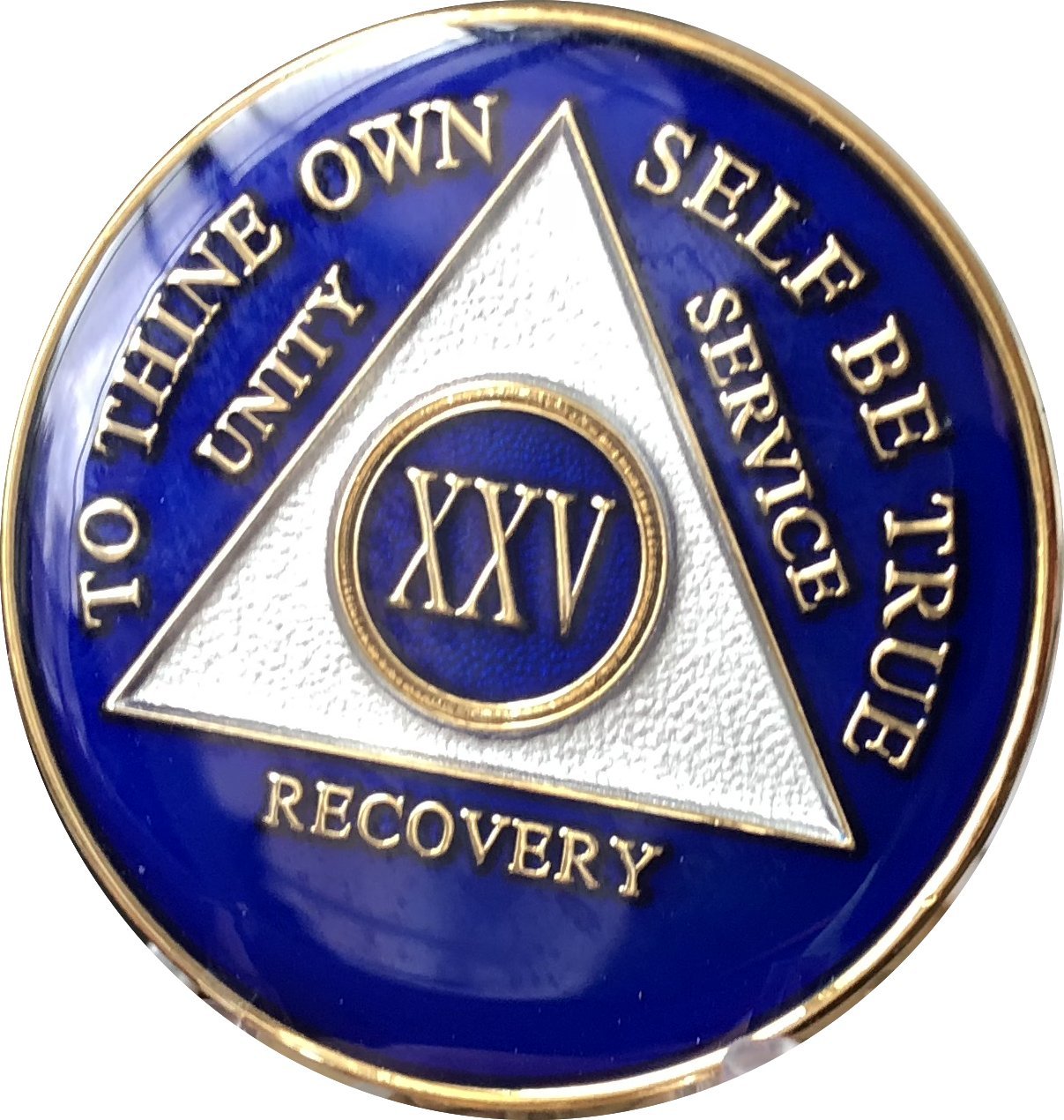 25 Year AA Medallion - Glossy Blue Metallic Tri-Plate Gold Plated Chip XXV - Perfect for Anniversary Gifts, Collectibles & Commemorative Displays