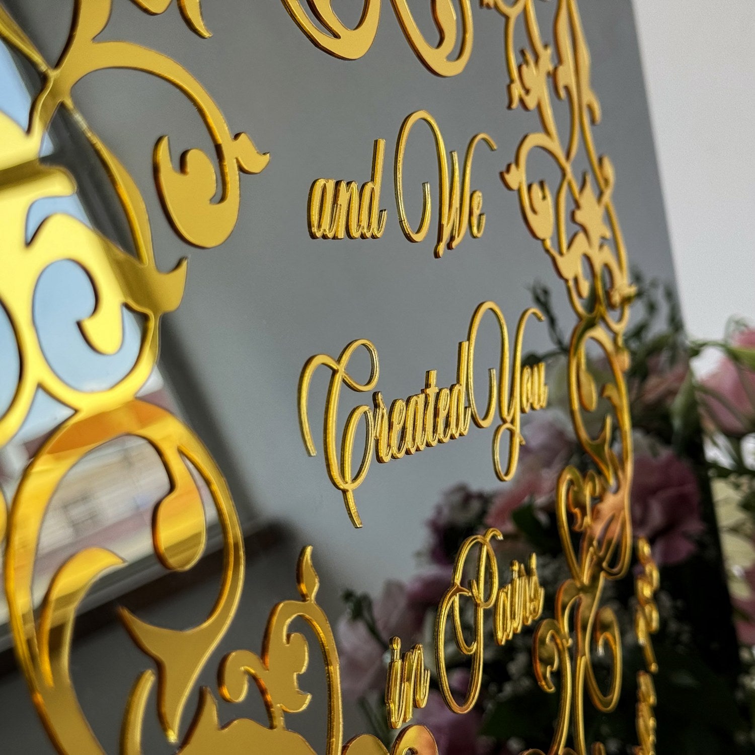 Muslim Wedding Sign - Surah Nebe 8 'We Created You in Pairs' Islamic Calligraphy - Nikkah Mirror Decor for Muslim Couples - Perfect for Wedding Ceremony, Home Decor & Islamic Gift