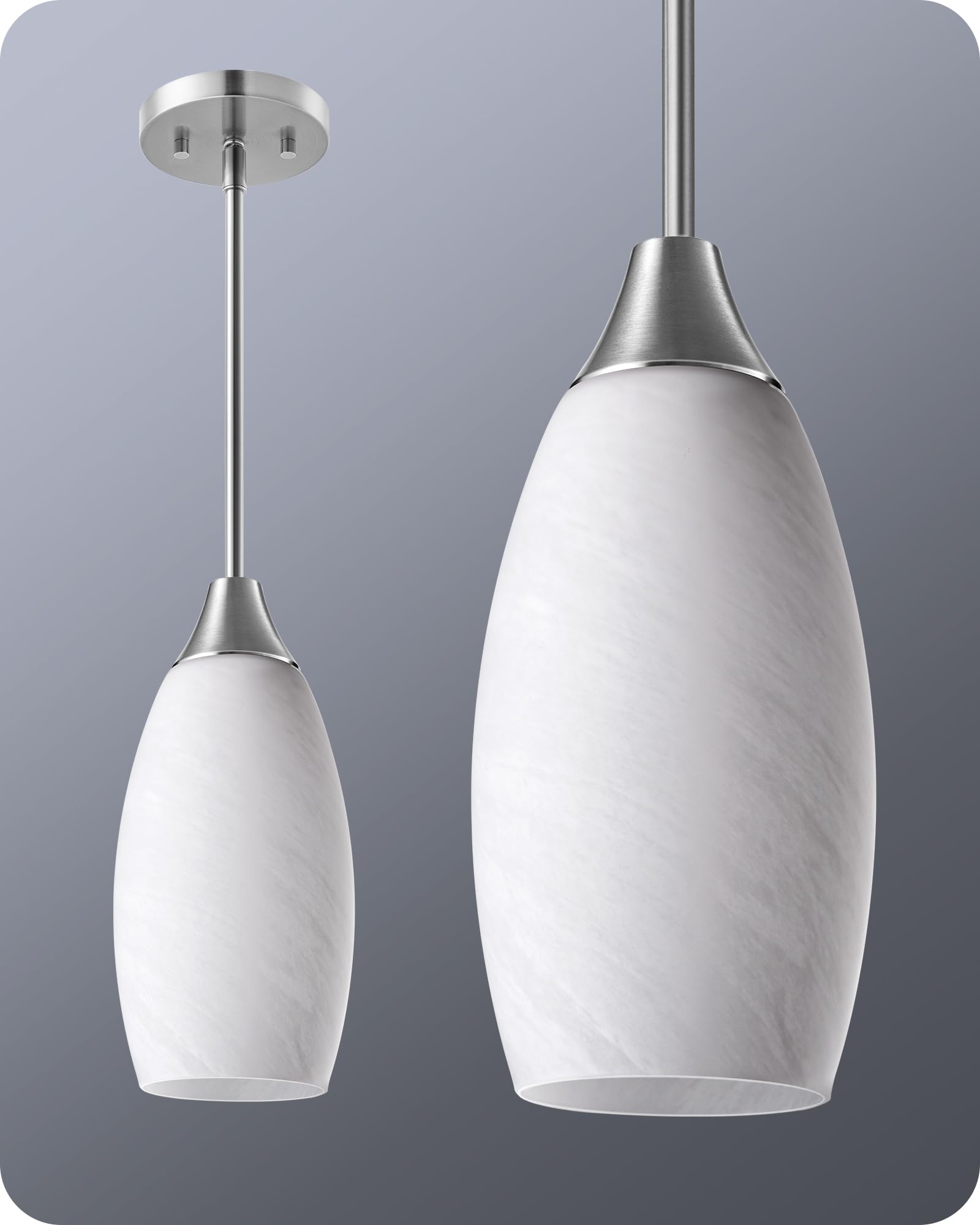 EDISHINE Handcrafted Art Glass Pendant Light Fixture - White Marble Glass Shade with Adjustable Brushed Nickel Rods, Hardwired Ceiling Light with E26 Base | Perfect for Kitchen, Bathroom, Bar & Dining Room Lighting