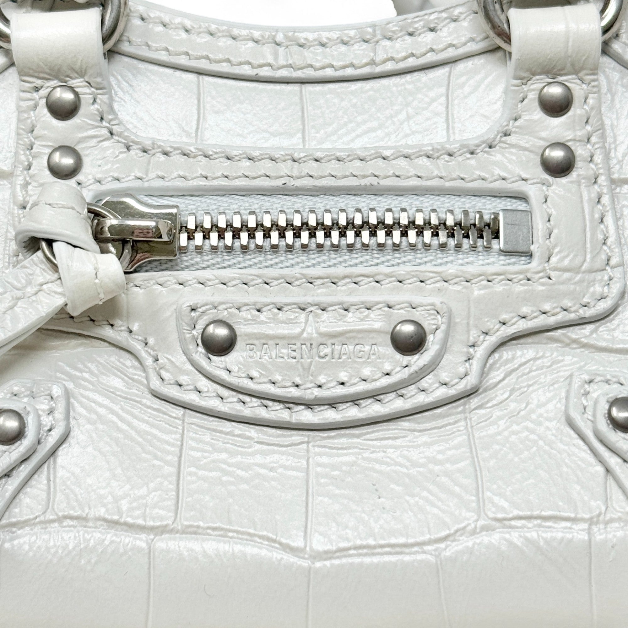Balenciaga White Crocodile Embossed Nano City Bag - Stylish Mini Crossbody Purse for Women, Perfect for Parties, Dating & Daily Use