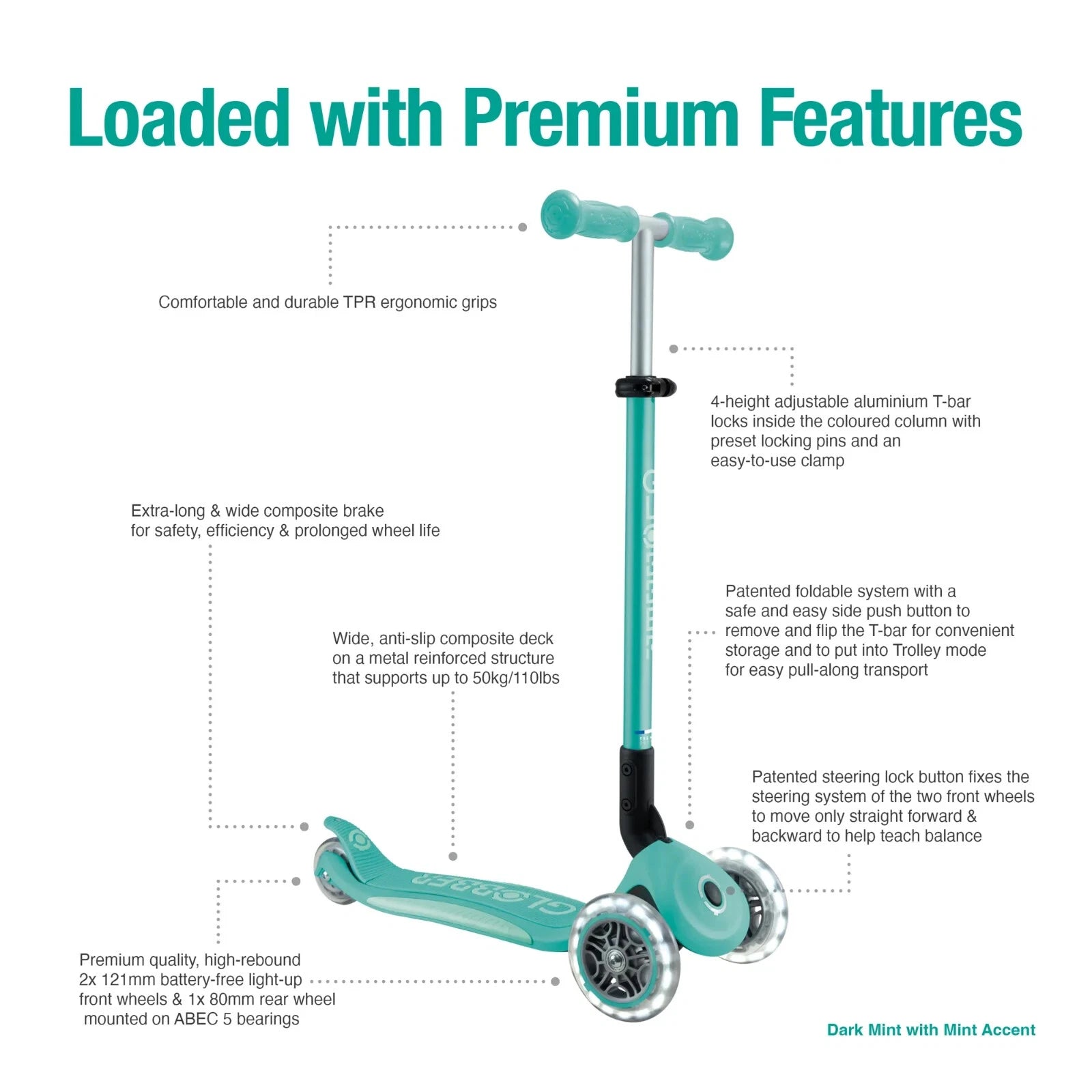 Primo Foldable Plus with LED Lights - Dark Mint / Mint - Perfect for Camping, Travel & Outdoor Adventures
