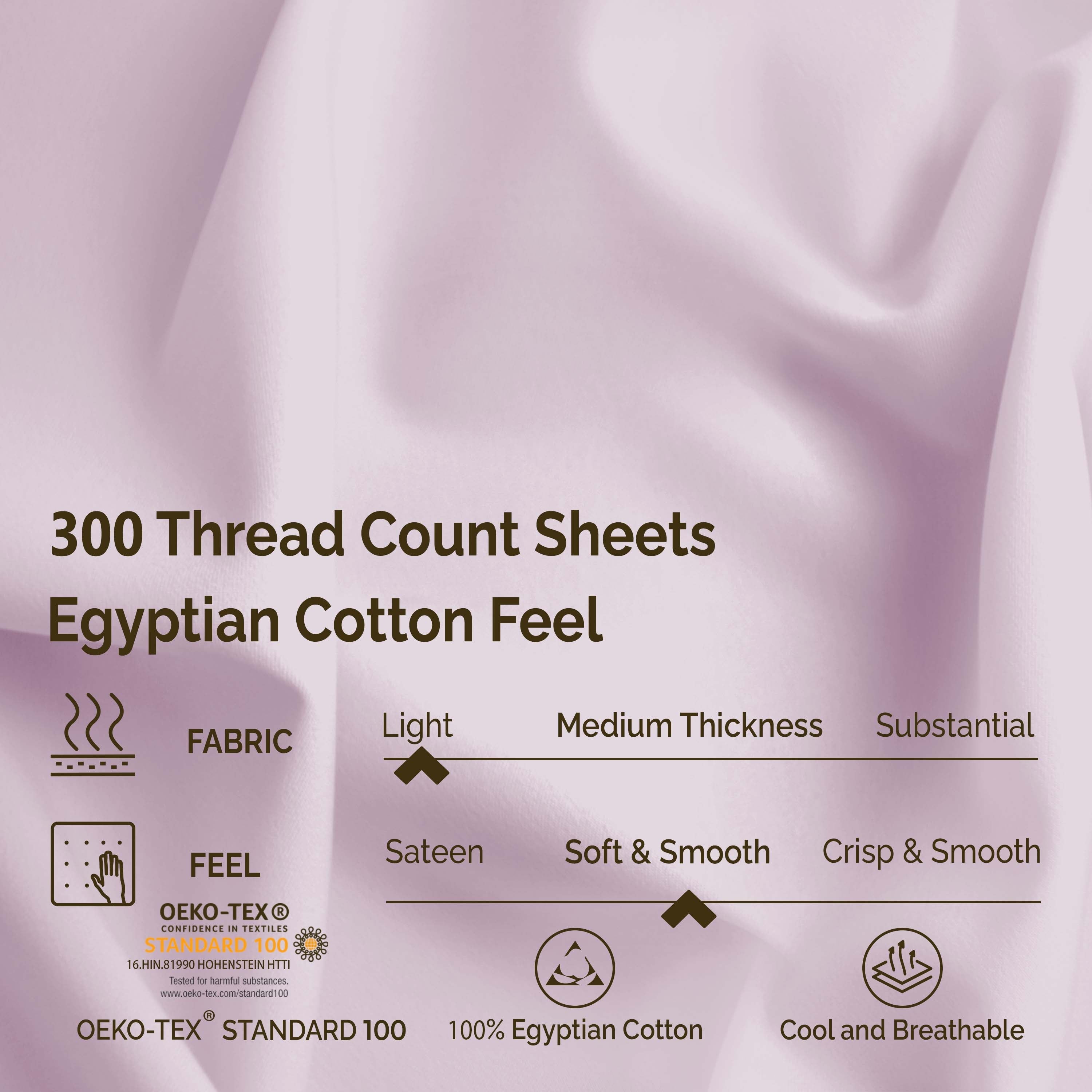 Premium 100% Egyptian Cotton 300 Thread Count Bed Sheet Set - Queen Size, Soft & Breathable for All-Season Comfort - Perfect for Luxury Bedrooms, Hotels, and Guest Rooms