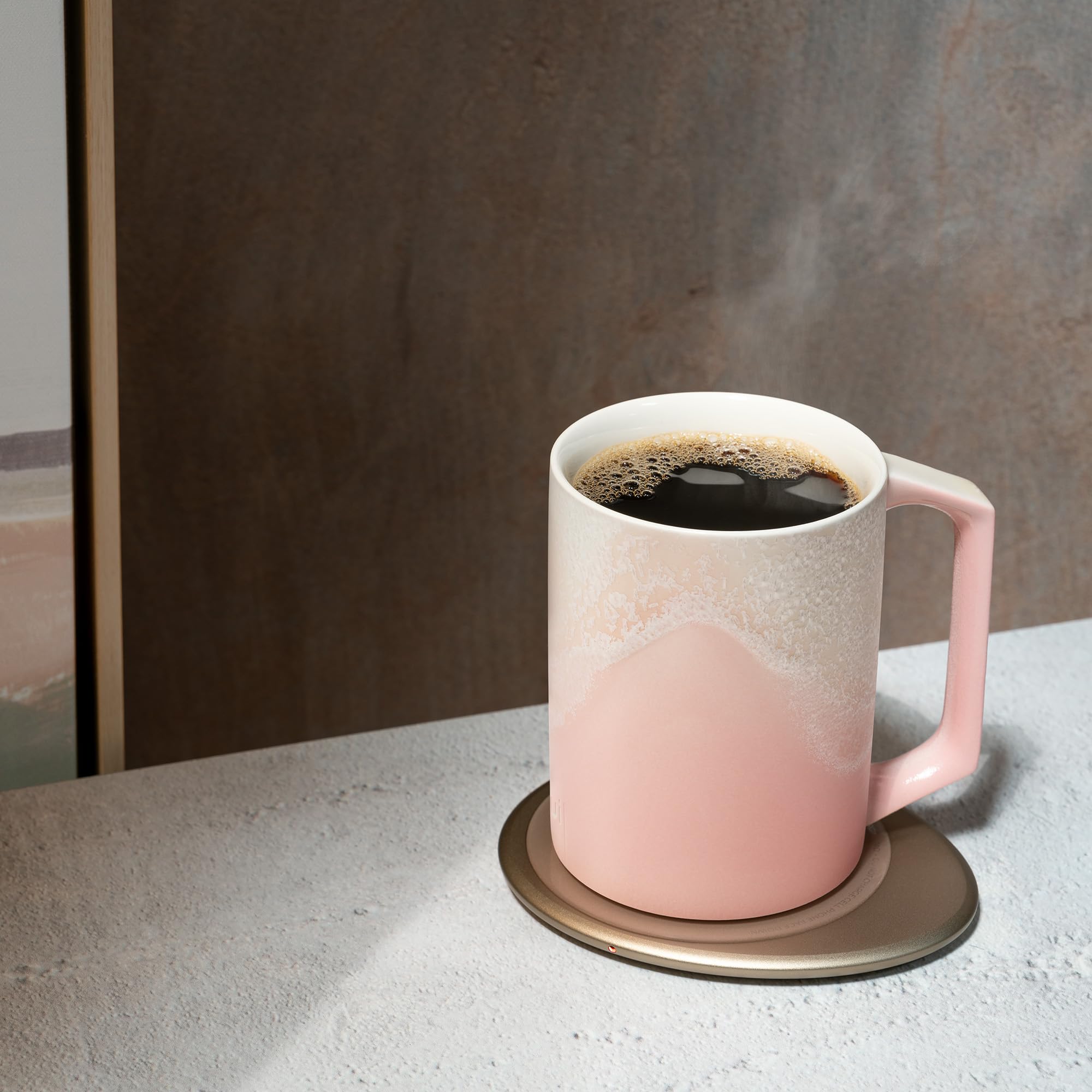 OHOM Self-Heating Ceramic Mug with Wireless Charging - Fuchsia Cloud Design | Keeps Drinks Warm | Perfect for Office, Home & Gifts
