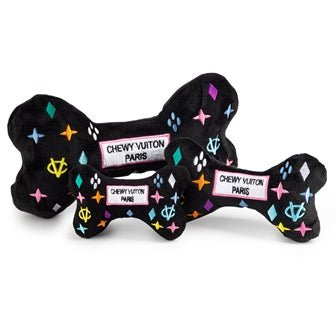 Black Monogram Chewy Louis Vuitton Style Dog Bone - Durable Pet Toy for Small & Large Dogs - Perfect for Teething, Playtime & Training