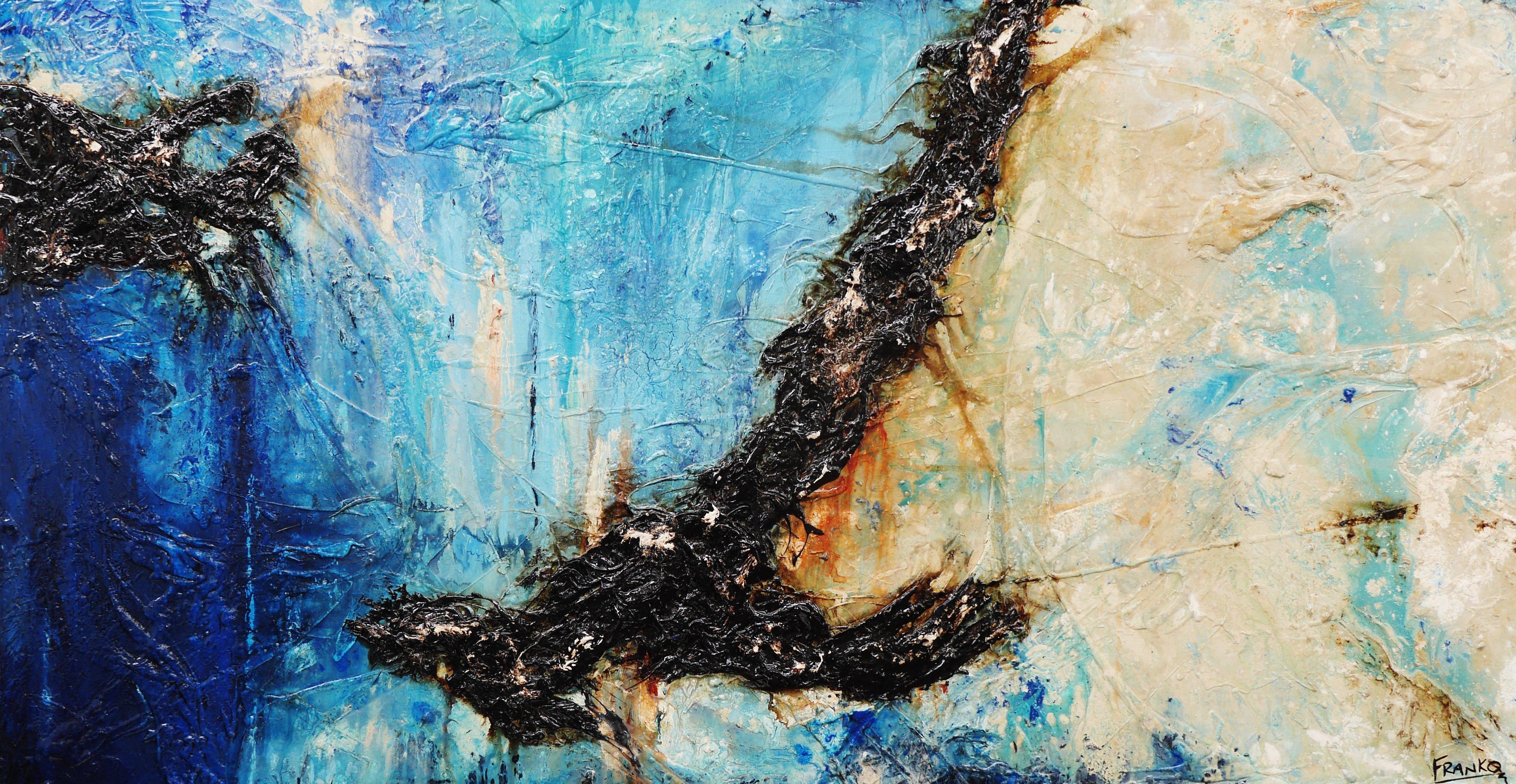 Evolution 190cm x 100cm Blue Cream Abstract Canvas Art - Modern Wall Decor for Living Room, Bedroom & Office