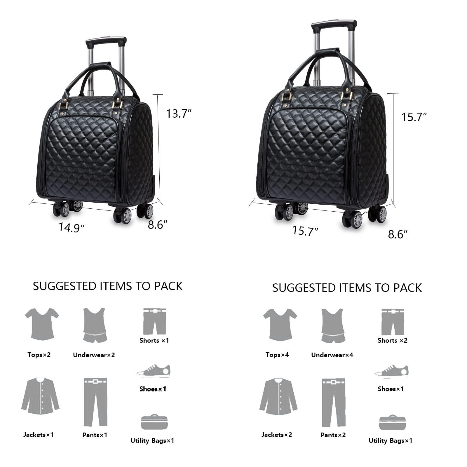 Feilario 18 Inch Expandable Underseat Carry-On Luggage with Spinner Wheels - Softside Leather Travel Suitcase for Airplane, Business Trips & Weekend Getaways