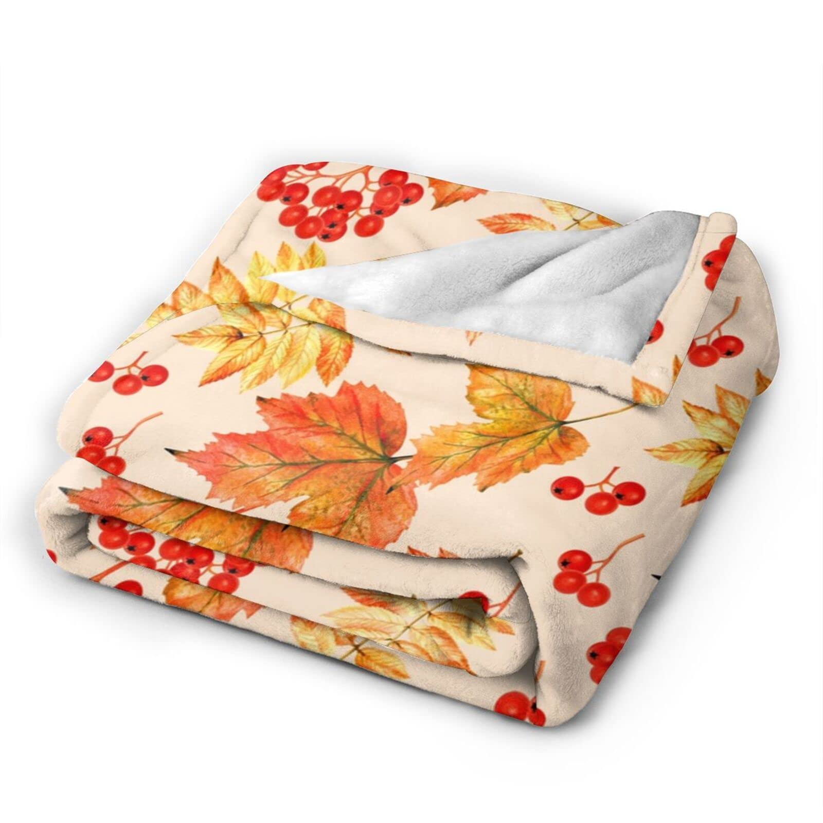 Thanksgiving Throw Blanket - Soft Cozy Fleece Blanket with Autumn Maple Leaves & Pumpkin Design for Adults - Perfect for Sofa, Bed, Couch & Fall Decorations