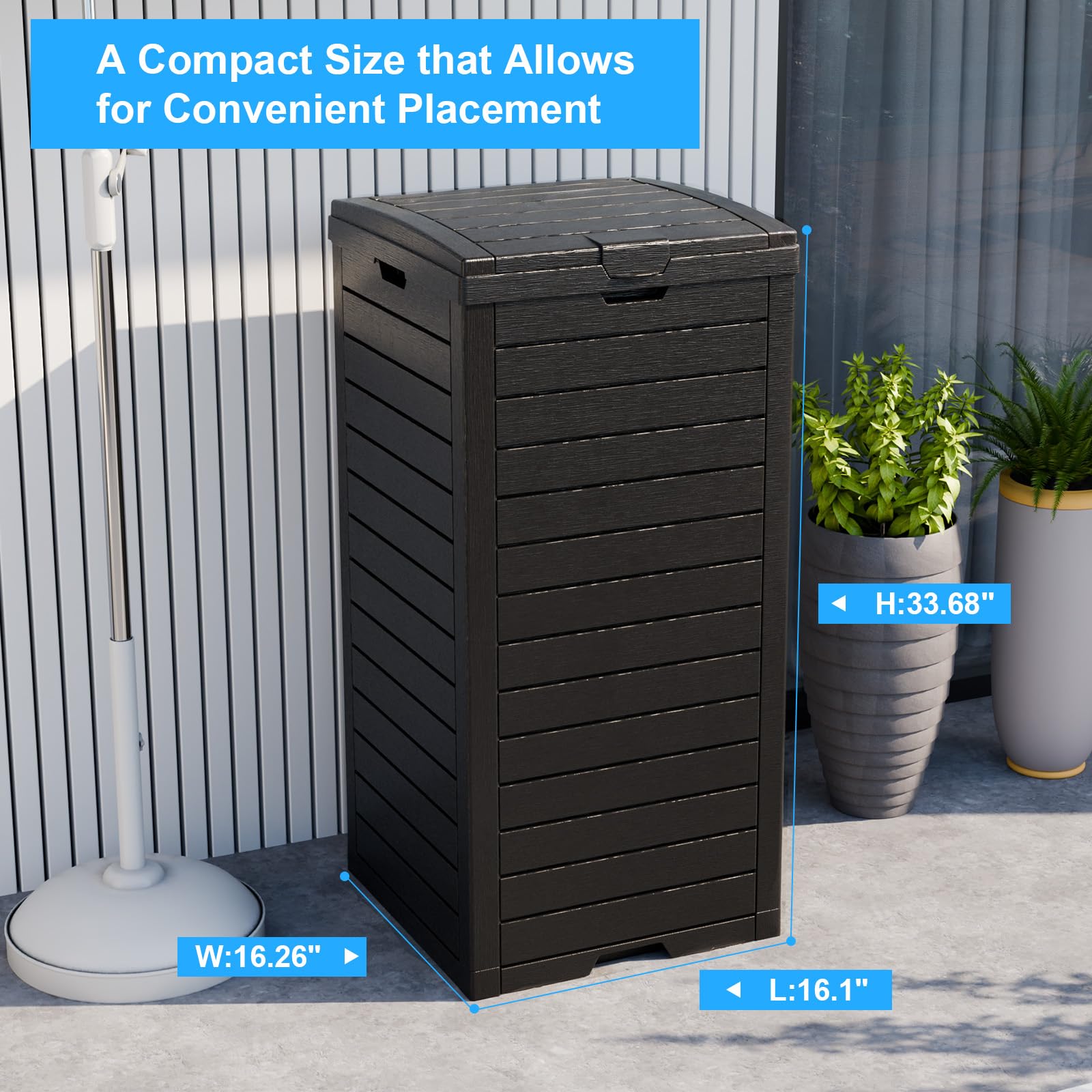 Outdoor Trash Can with Lid - 31 Gallon Waterproof Resin Garbage Bin with Dual Lid Closure & Pull-Out Liquid Drawer - Heavy Duty for Patio, Backyard, Deck, Garden, Camping & Outdoor Events (Black)
