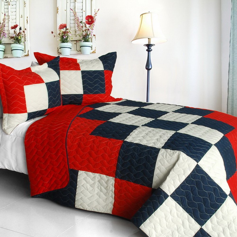 Handsome Prince 3-Piece Vermicelli-Quilted Patchwork Comforter Set - Full/Queen Size Bedding - Cozy & Stylish for Master Bedroom, Guest Room or Dorm Decor