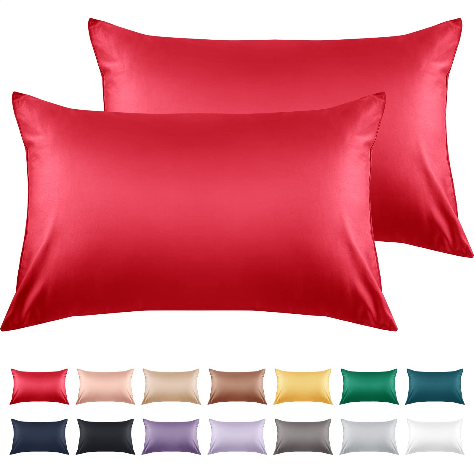 Premium 600 Thread Count Queen Size Pillowcases Set of 2 - 20x30 Inch Soft Long Staple Cotton Pillow Covers with Envelope Closure (Wine Red) for Bedroom, Hotel & Home Decor - Breathable & Hypoallergenic Bedding Essentials