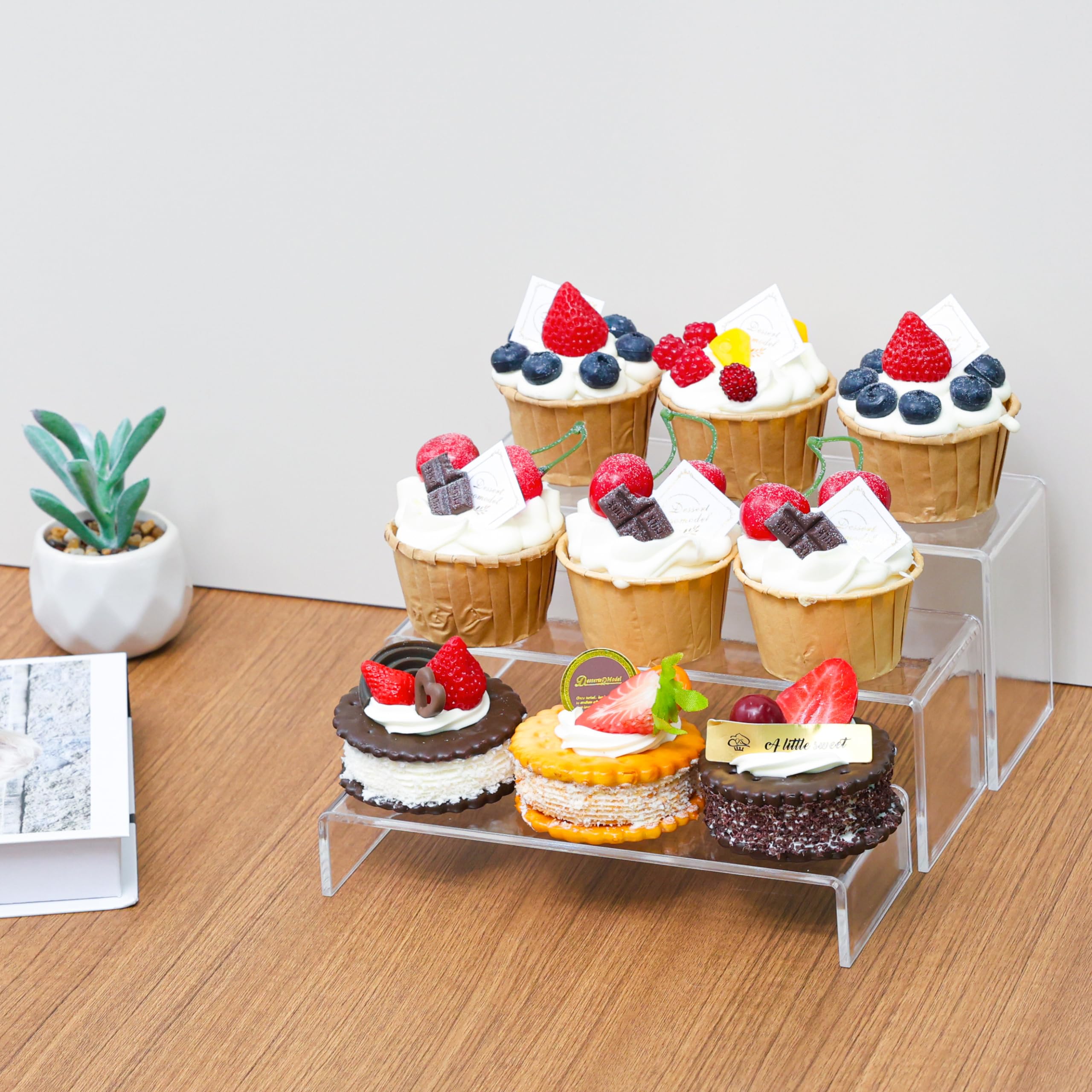 3-Piece Acrylic Display Risers - Rectangular Tiered Shelf Stands (4mm Thick) for Vendor Events, Funko Pop Figures, Lego Displays, Cupcakes & Perfume - Perfect for Retail Stores, Trade Shows & Home Decor