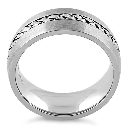 Stainless Steel Braided Satin Finish Center Band Ring for Women - Elegant Stackable Jewelry for Everyday Wear, Wedding, Anniversary & Special Occasions