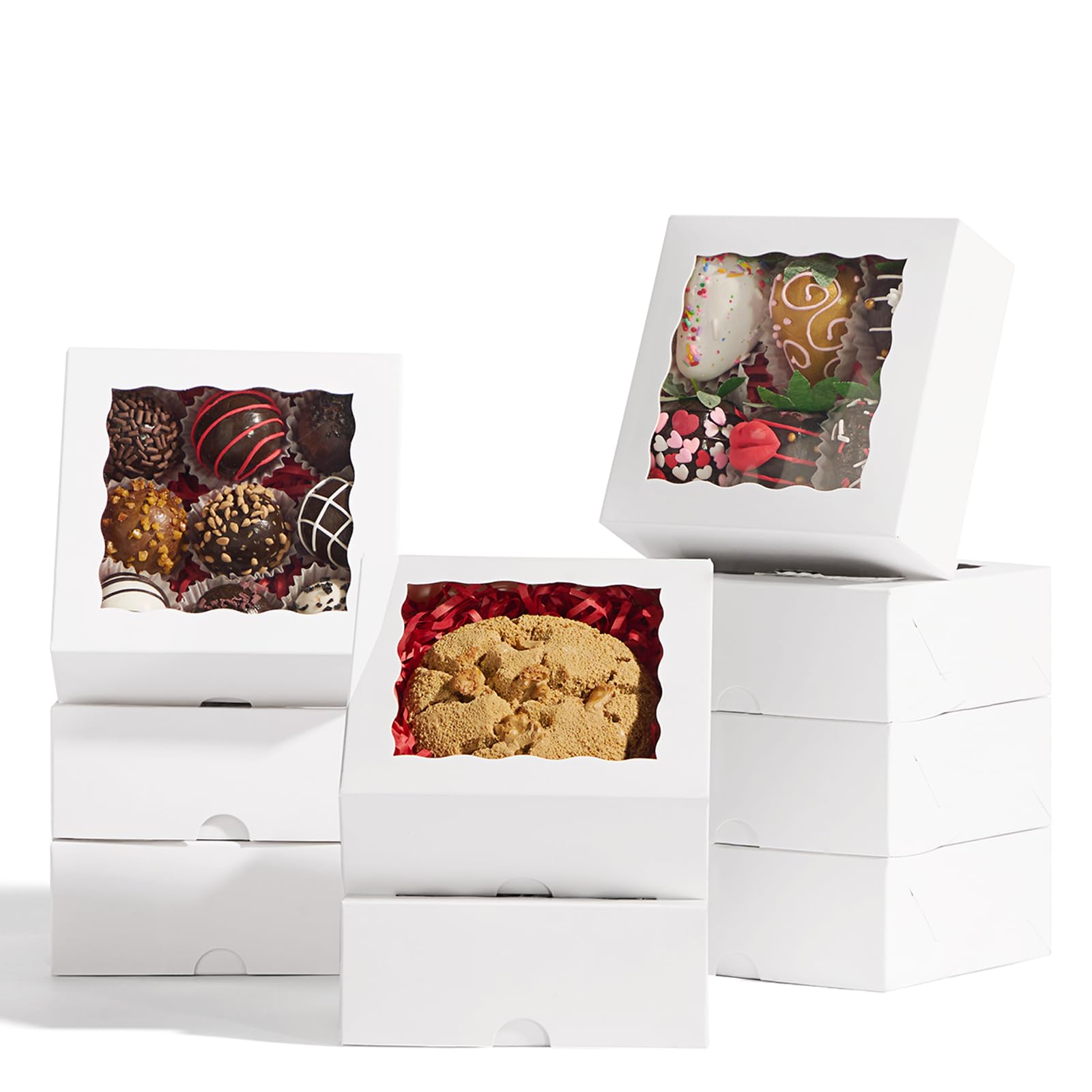 50 Pcs 5x5x2 Inch Clear Window Bakery Boxes for Cookies, Mini Cakes, Macarons - Perfect for Dessert Packaging, Gift Boxes & Party Treats Display