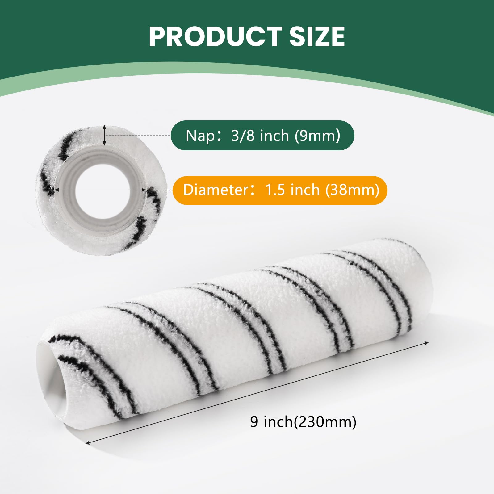 Premium 9 Inch Microfiber Paint Roller Covers (12 Pack) - 3/8