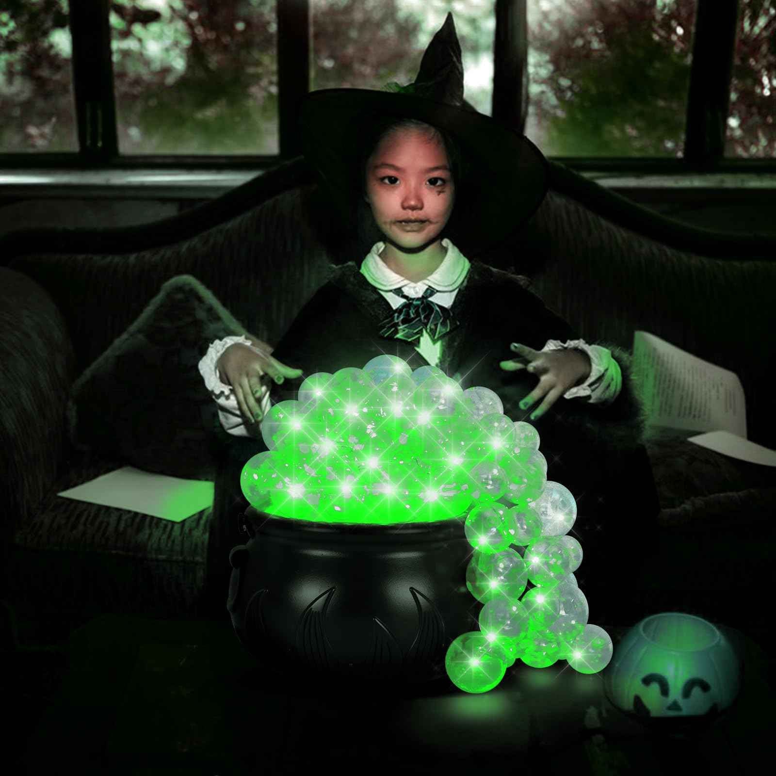 OYEFLY Halloween DIY Bubbling Cauldron Set - Green Witch Cauldron for Potion Making, Spooky Halloween Party Decorations - Perfect for Witch Costume Parties, Haunted House Decor & Trick-or-Treat Displays