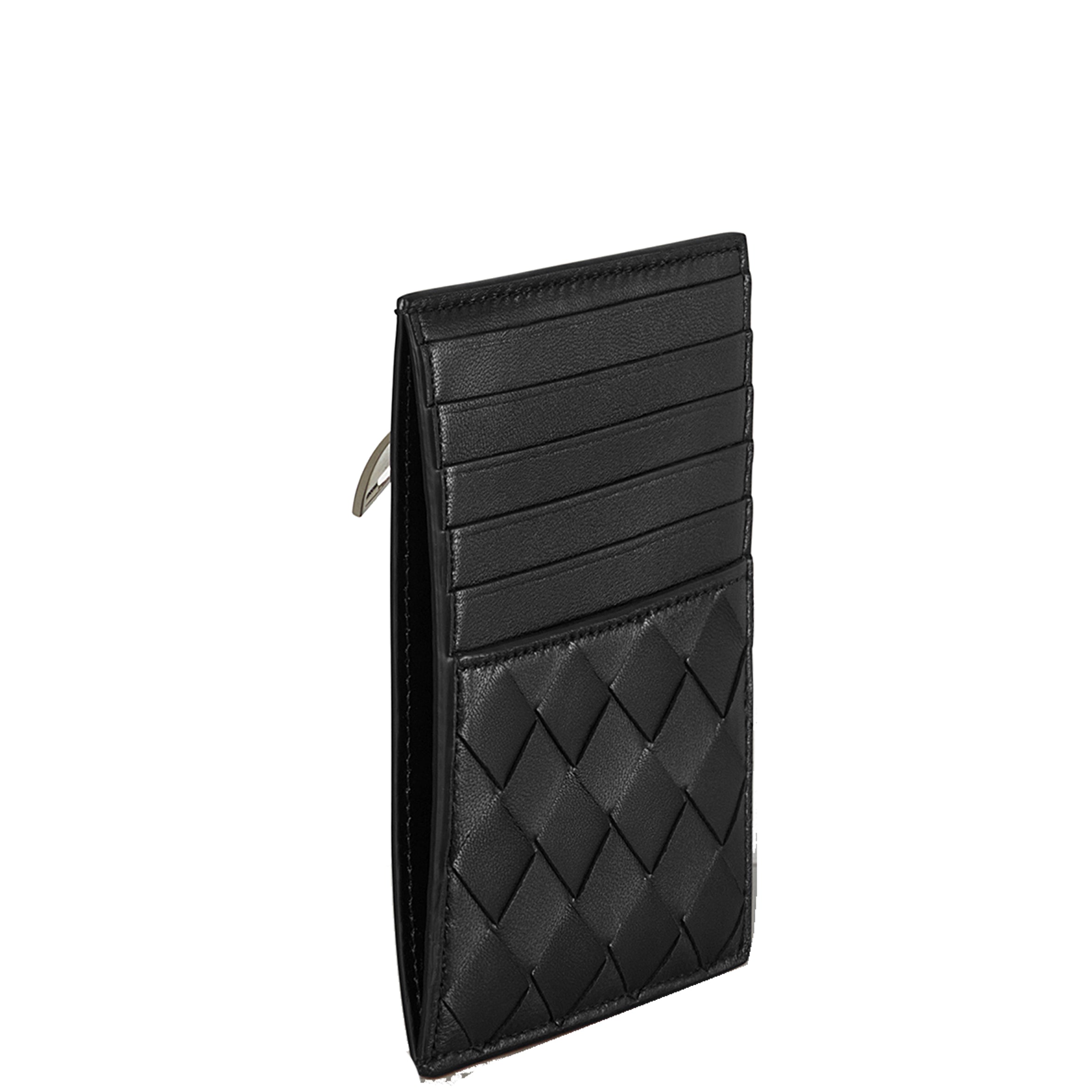 Flat Cardholder with Zip Intrecciato - Slim RFID Blocking Wallet for Credit Cards & Cash - Perfect for Travel, Business, and Everyday Use (Black)