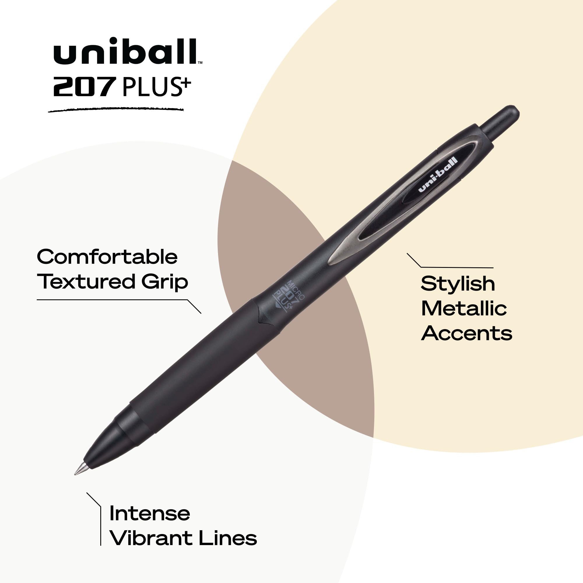 Uniball™ 207 Plus+ Retractable Gel Pens - 0.5mm Micro Point, Black Ink, 12-Pack - Perfect for Office, School & Note Taking