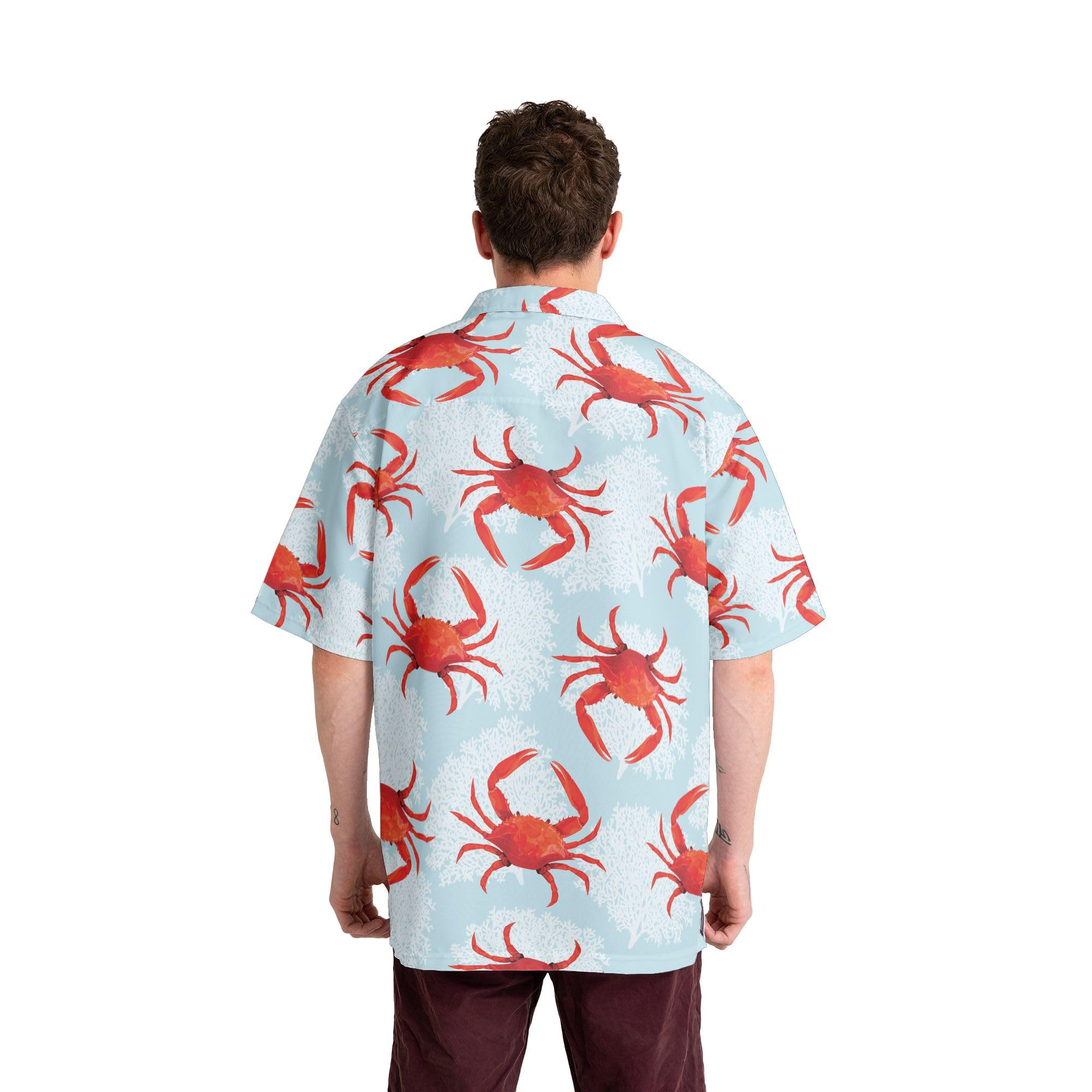 HYPERFAVOR Hawaiian Crab Shirt for Men & Women - Short Sleeve Button Down Crab Print Shirt - Perfect Gift for Crab Lovers - Ideal for Beach Parties, Summer Vacations & Casual Outings