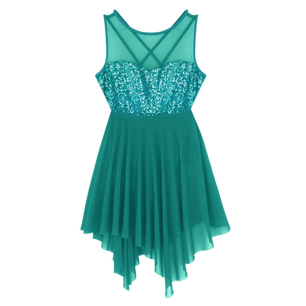 Shiny Sleeveless Ballet Dance Dress - Criss Cross Lyrical Leotard Bodysuit for Women, Perfect for Performances, Recitals, and Dance Classes