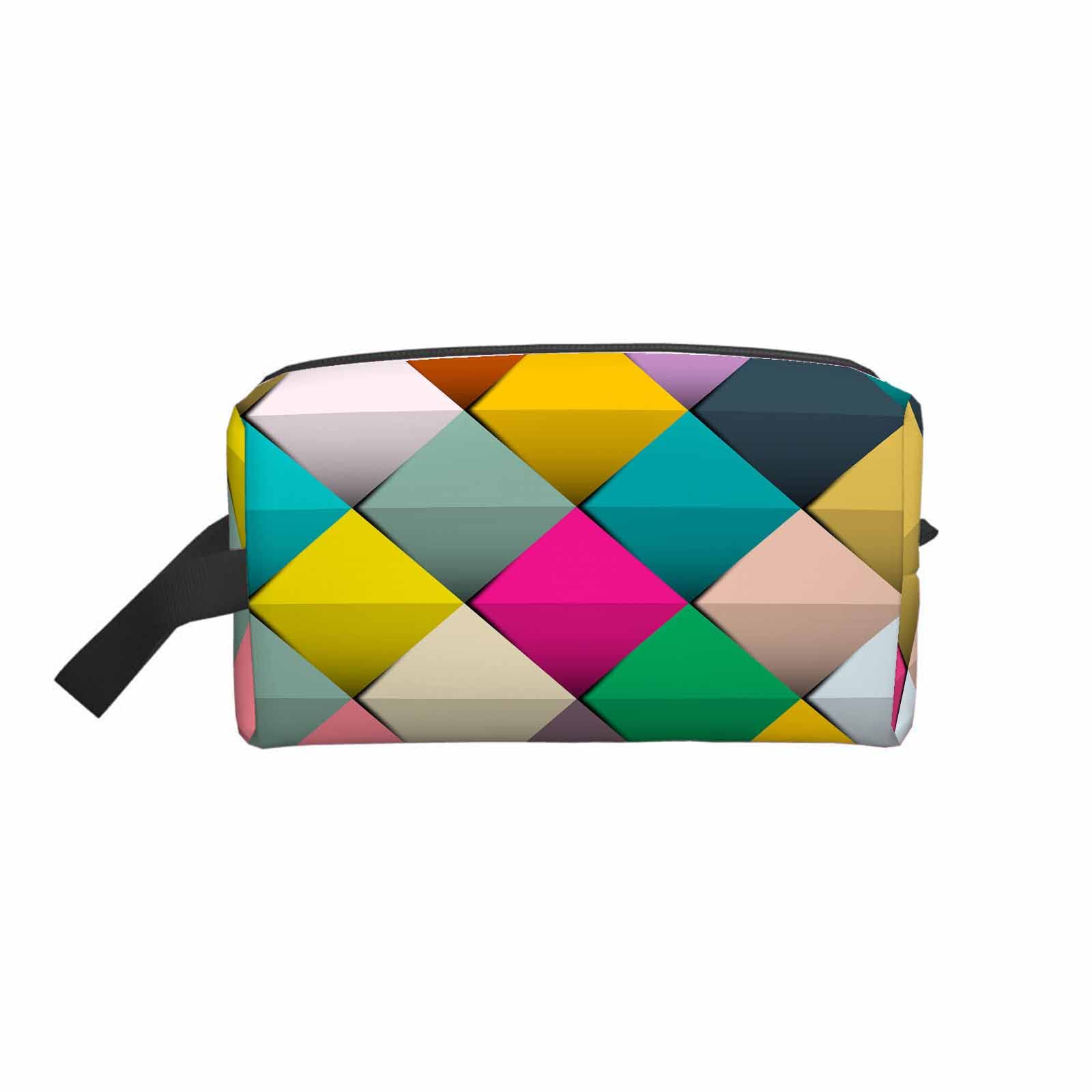 Vintage Colorful Retro Square Makeup Bag for Women - Small Cosmetic Pouch with Zipper, Portable Travel Organizer for Purse, Toiletries & Accessories | Perfect for Travel, Gym, Daily Use & Gift Giving