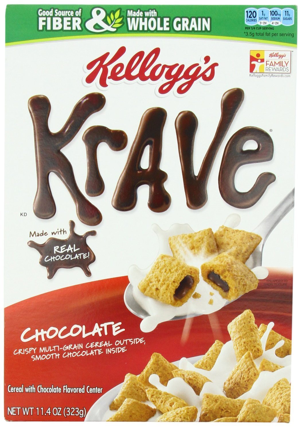 Kellogg's Krave Chocolate Cereal - 11.4 Oz (Pack of 4) | Delicious Chocolate Filled Breakfast Cereal for Kids & Adults | Perfect for Family Breakfast, Snacking & On-the-Go Meals