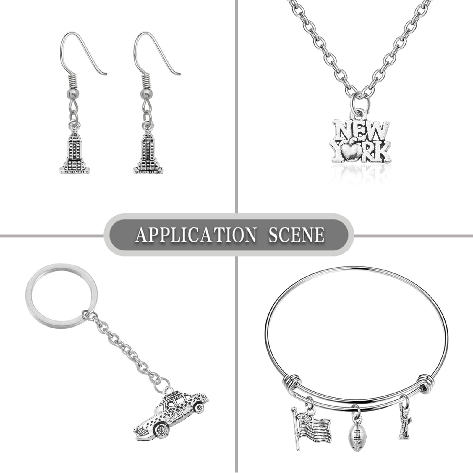 100Pcs New York Travel Charms - 10 Styles Including Statue of Liberty & Flag Designs for Jewelry Making, DIY Crafts, Suitcase Decoration | Perfect for Scrapbooking, Keychains & Travel Souvenirs
