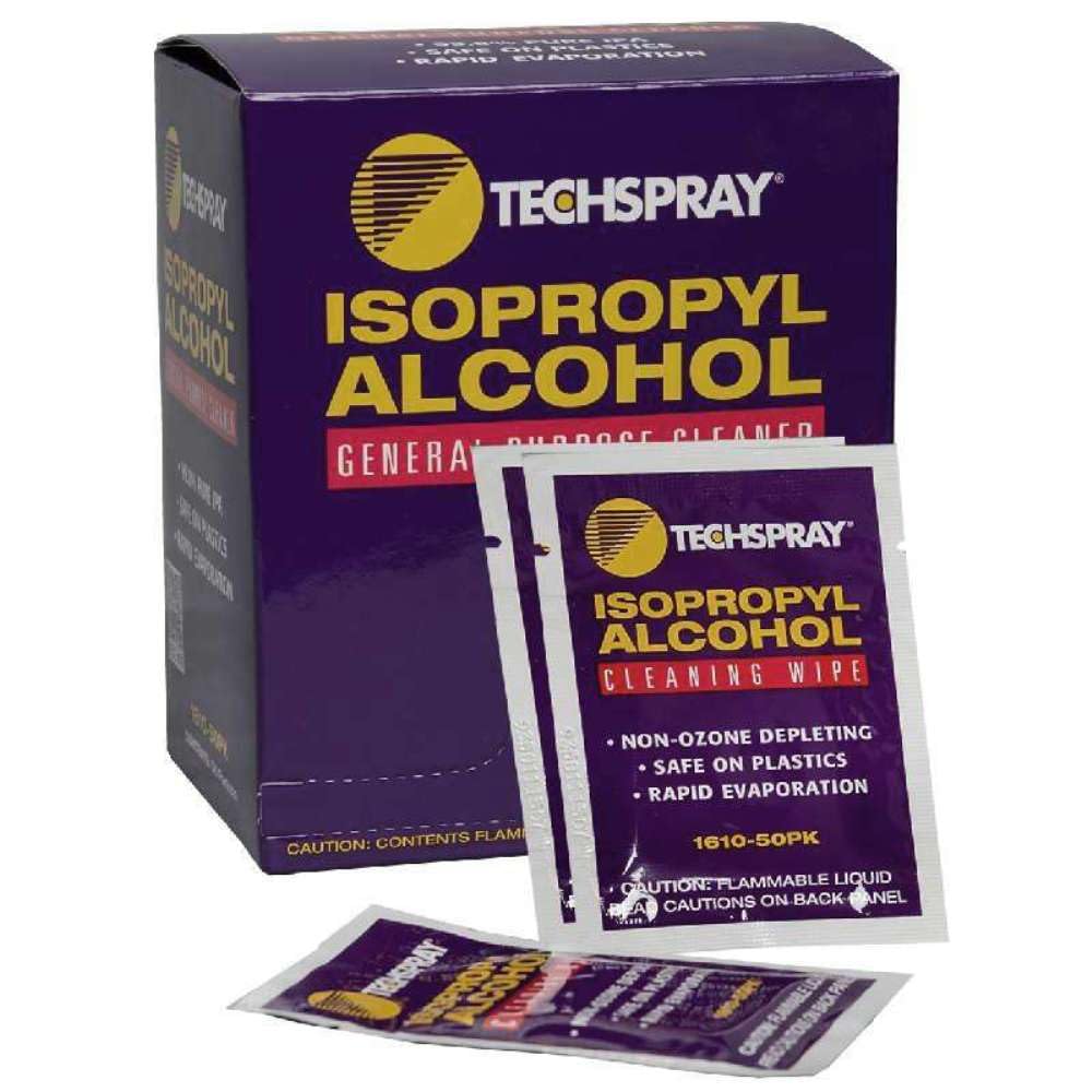 TechSpray 1610-50pk Isopropyl Alcohol (IPA) Cleaning Wipes - 50 Pre-Saturated Wipes/Pack for Electronics, Medical Equipment & Surface Disinfection