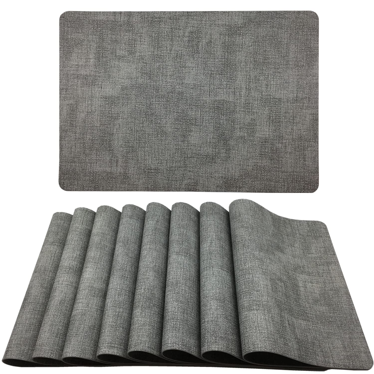 WAZAIGUR Waterproof & Non-Slip Faux Leather Placemats - Set of 8 Heat-Resistant, Easy-Clean Table Mats for Dining Room, Kitchen & Office - Light Grey for Modern Home Decor
