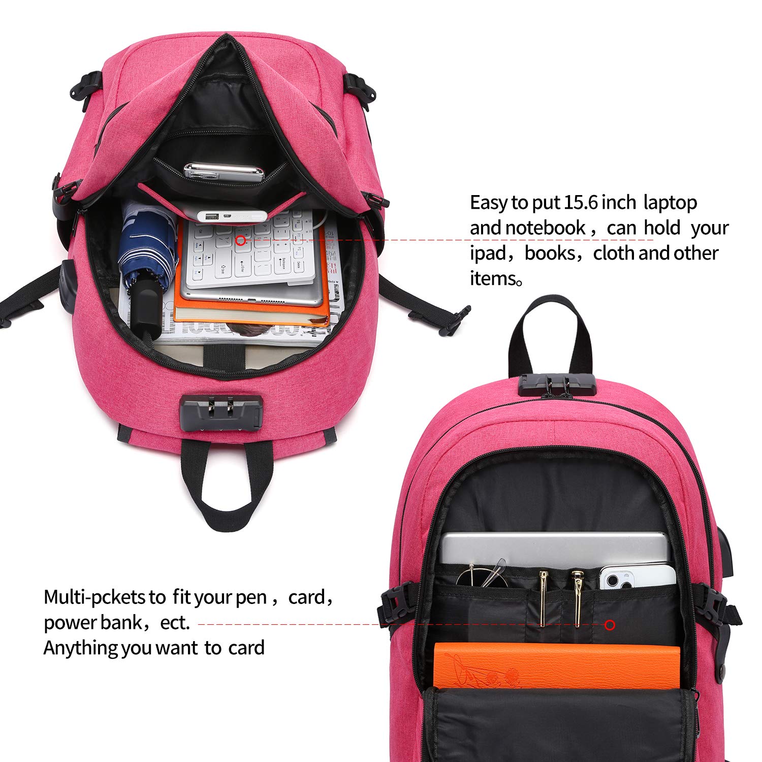 Anti-Theft Business Laptop Backpack with USB Charging Port & Lock - Waterproof 15.6 Inch Computer Backpack for Men & Women - Perfect for Office Commute, College, Travel & Hiking Daypacks
