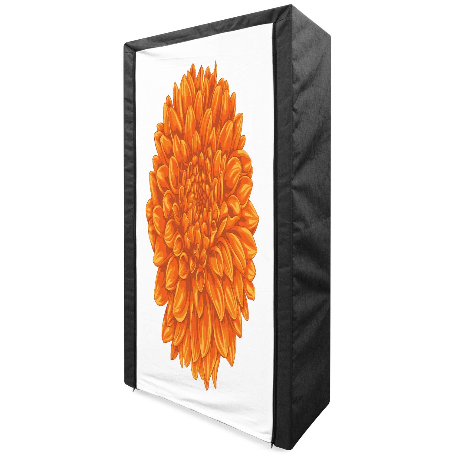 Ambesonne Dahlia Flower Portable Fabric Wardrobe - Vintage Floral Leaf Design Clothing Organizer with Shelves, 33.5 Inch Orange Storage Closet | Perfect for Bedroom, Closet Organization & Valentine's Day Gift