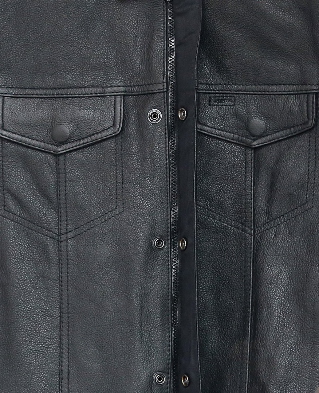 Men's Motorcycle Leather Vest with Zipper & Button Closure, Gun Pockets, MC Club Style, 1 Panel Back - Size 8XL (70