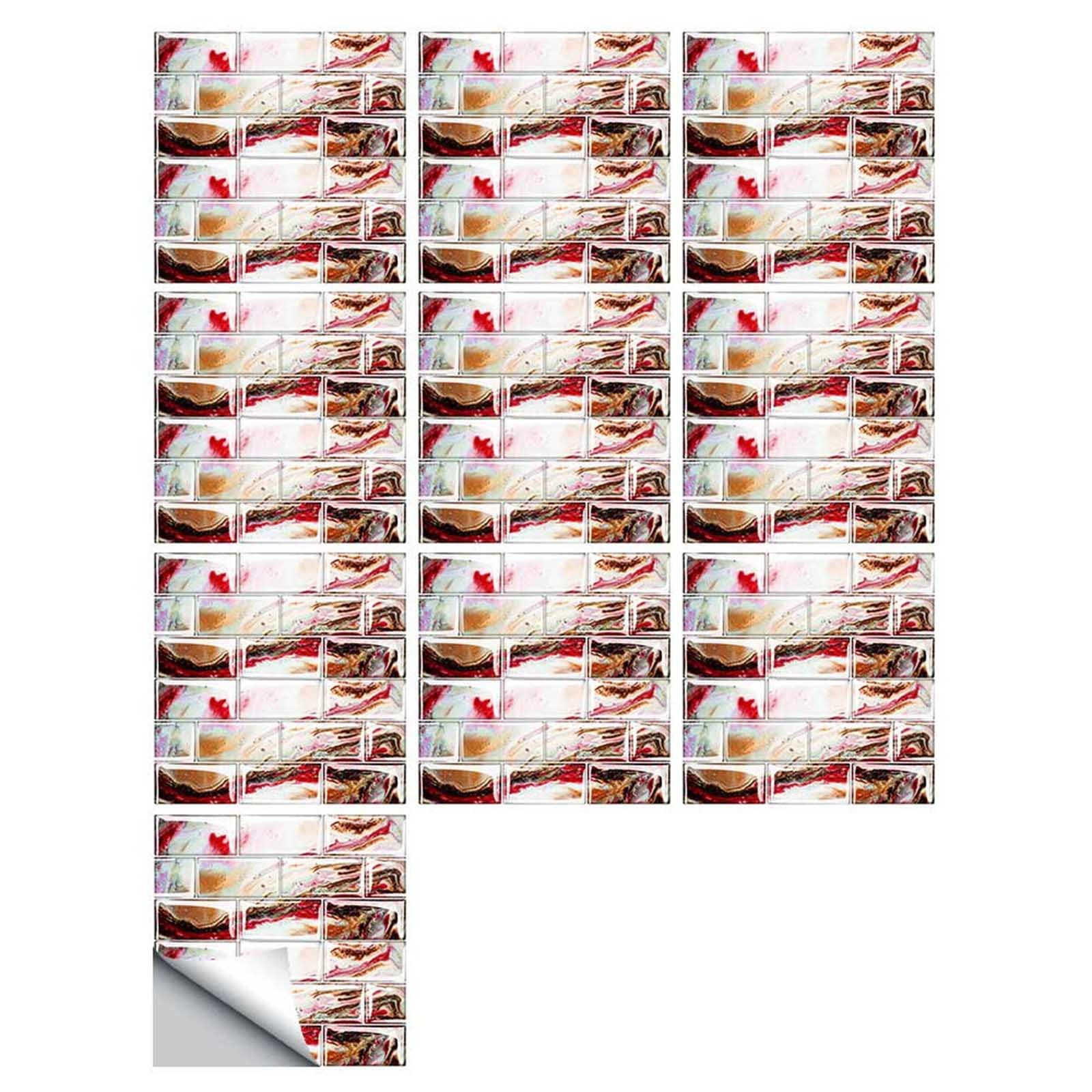 3D Self-Adhesive Tile Stickers - 10 Sheets for Kitchen & Bathroom Wall Decor - Perfect for Waistline & Living Room Accents
