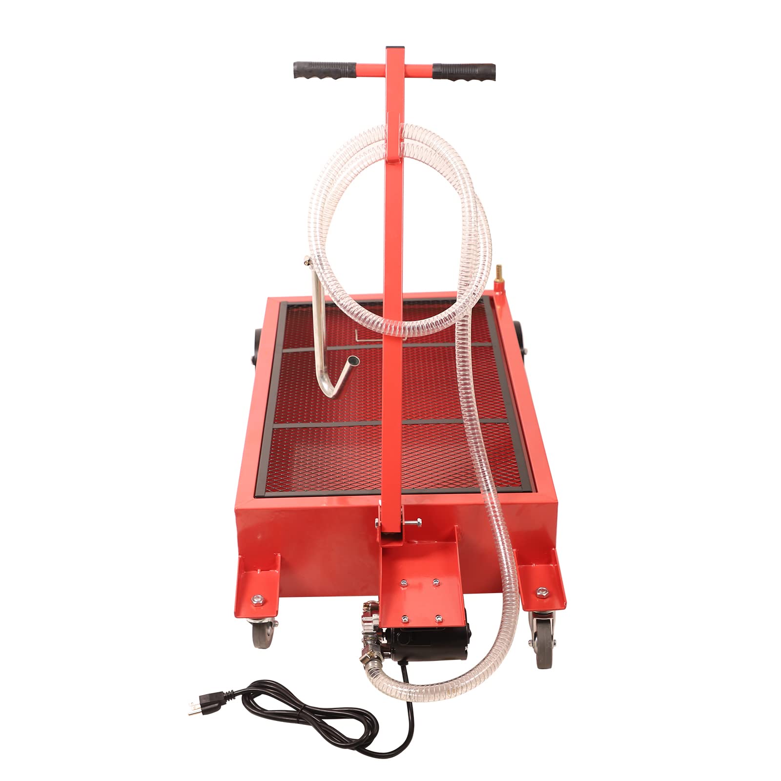17 Gallon Low Profile Roll Around Oil Drain Pan with 110V Electric Pump & 8ft Hose - Heavy Duty Oil Change Kit for Trucks, Cars, SUVs (Red) - Ideal for DIY Mechanics & Professional Auto Shops