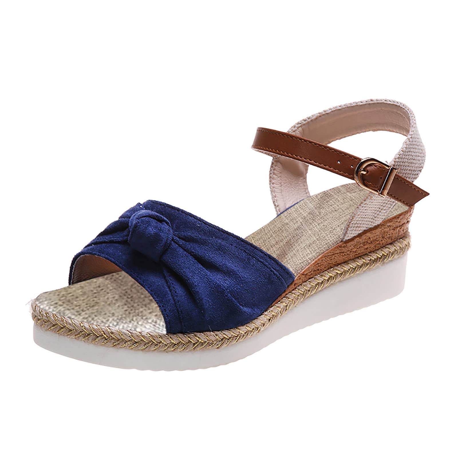 EMRELOD Women's Comfortable Orthopedic Wedge Sandals with Ankle Strap - Platform Espadrille Summer Beach Shoes for Casual Outings & Dressy Occasions (Blue, Size 9) | Perfect for Walking, Travel, and Outdoor Activities