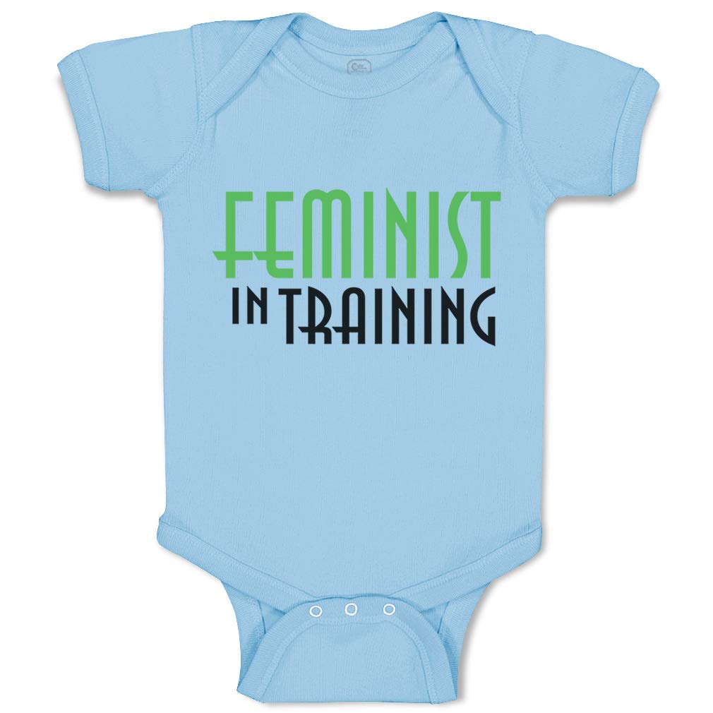 Custom Feminist in Training Baby Bodysuit - Funny Humor Cotton Onesie for Boys & Girls (6 Months, Light Blue) - Perfect for Playdates & Gender Equality Awareness